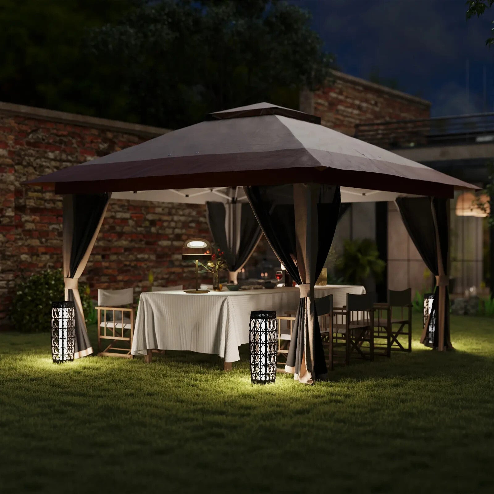3.6 x 3.6 m Pop Up Gazebo with Mesh Sides Height Adjustable Event Tent w/ Wheels - Home and Garden Furniture Shop - rustic - furniture
