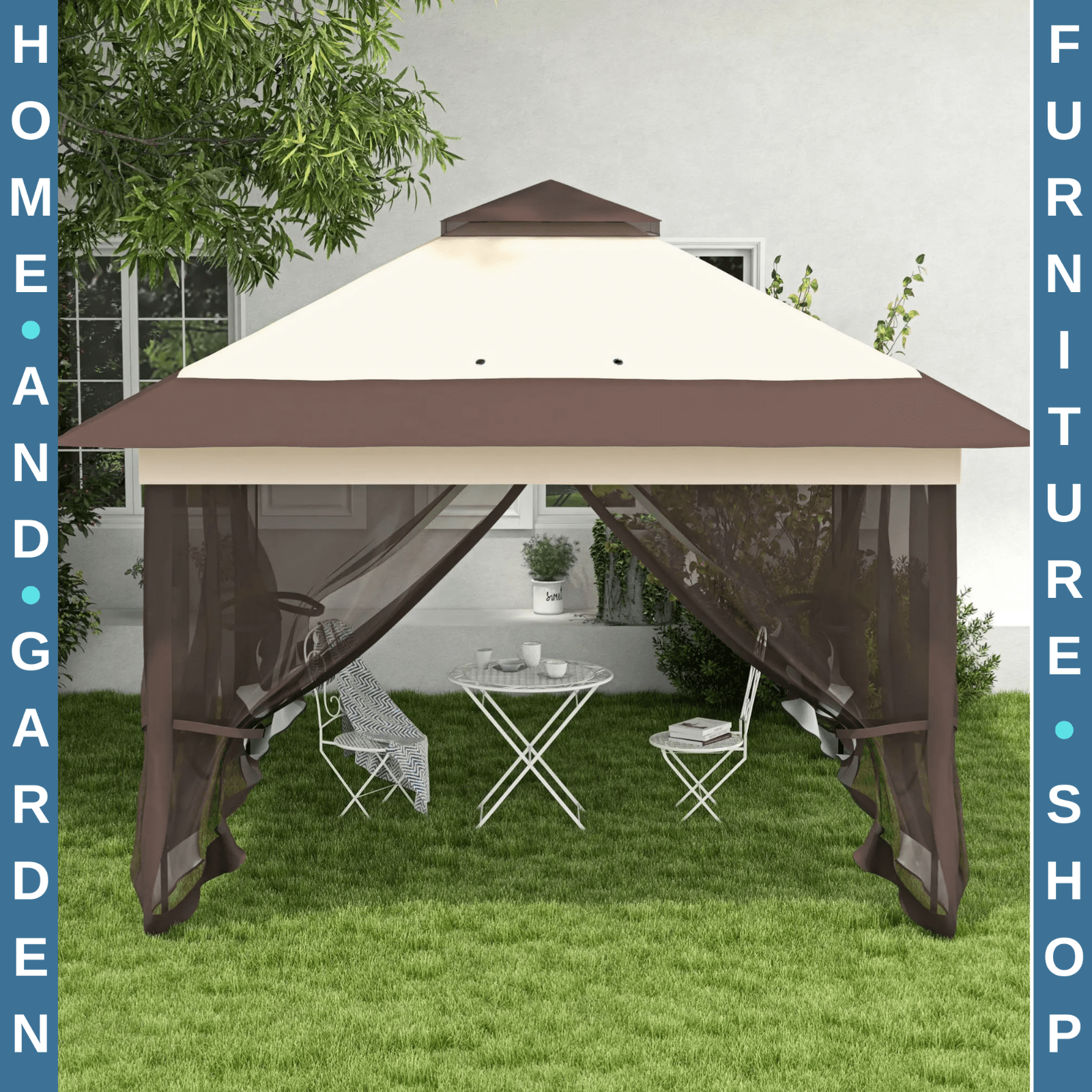 3.6 x 3.6m Pop - up Gazebo Tent Garden Marquee Canopy Steel Frame Sun Shade W/ Bag - Home and Garden Furniture Shop - #rustic - furniture#