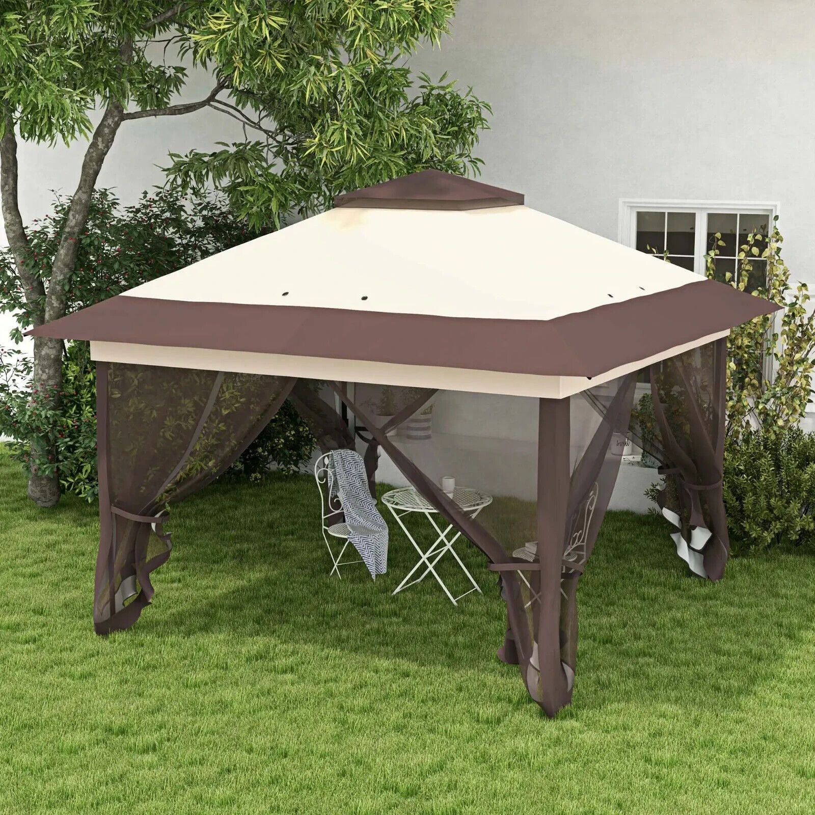 3.6 x 3.6m Pop - up Gazebo Tent Garden Marquee Canopy Steel Frame Sun Shade W/ Bag - Home and Garden Furniture Shop - #rustic - furniture#