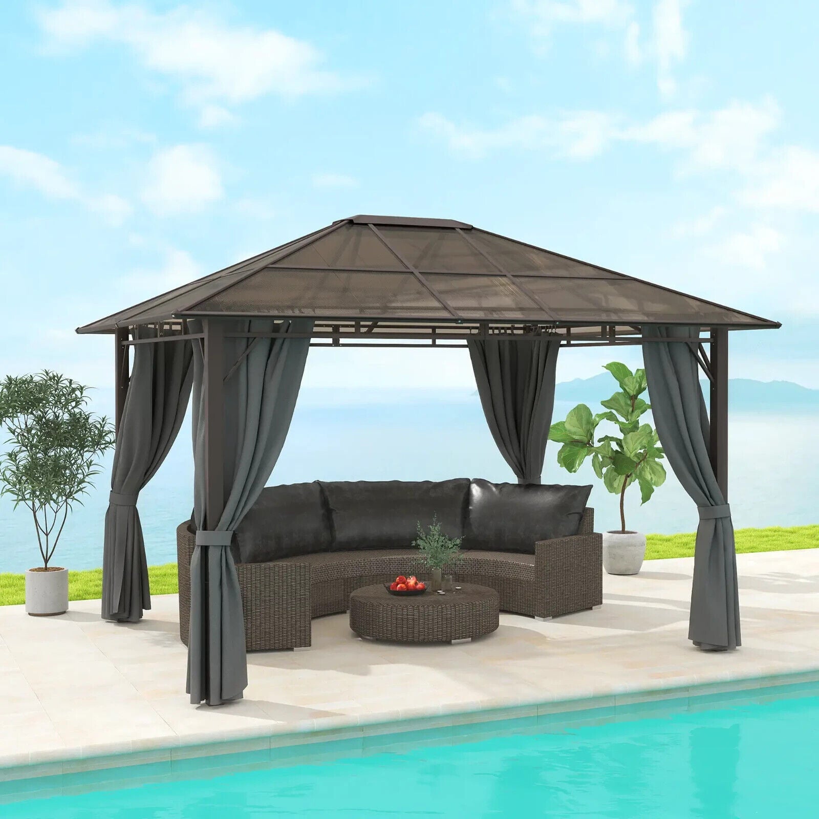 3.6 x 3m Hardtop Gazebo Garden with Sides Pavilion Tent Polycarbonate Roof Shade - Home and Garden Furniture Shop - #rustic - furniture#