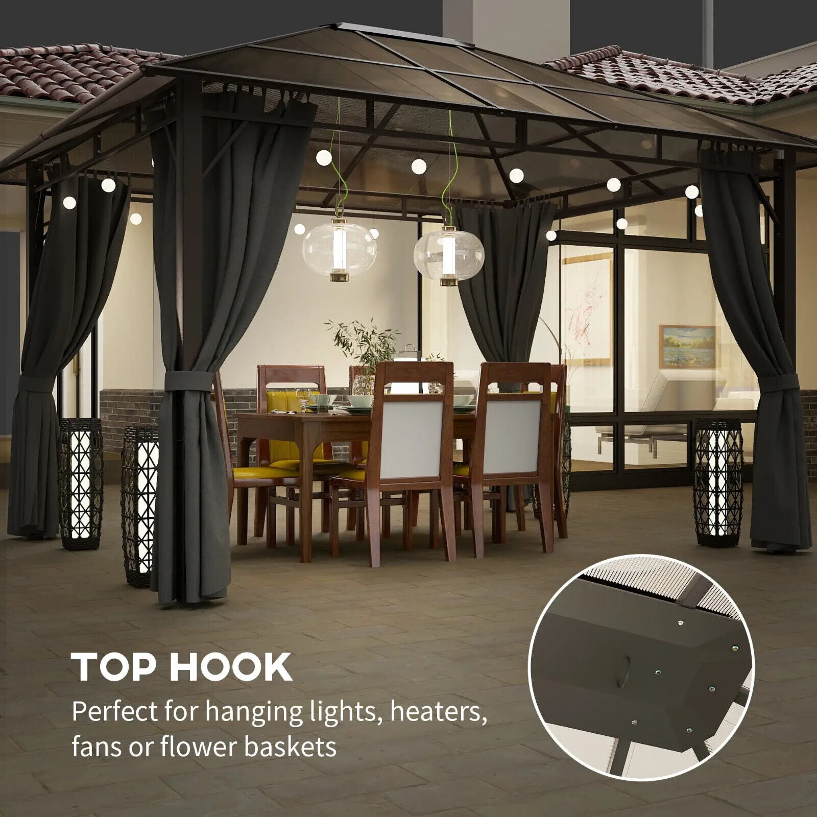3.6 x 3m Hardtop Gazebo Garden with Sides Pavilion Tent Polycarbonate Roof Shade - Home and Garden Furniture Shop - #rustic - furniture#