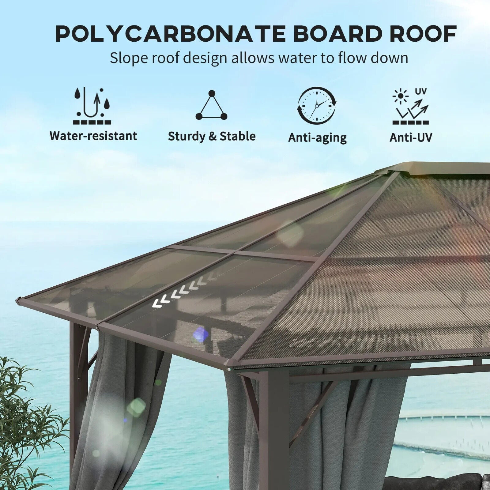 3.6 x 3m Hardtop Gazebo Garden with Sides Pavilion Tent Polycarbonate Roof Shade - Home and Garden Furniture Shop - #rustic - furniture#