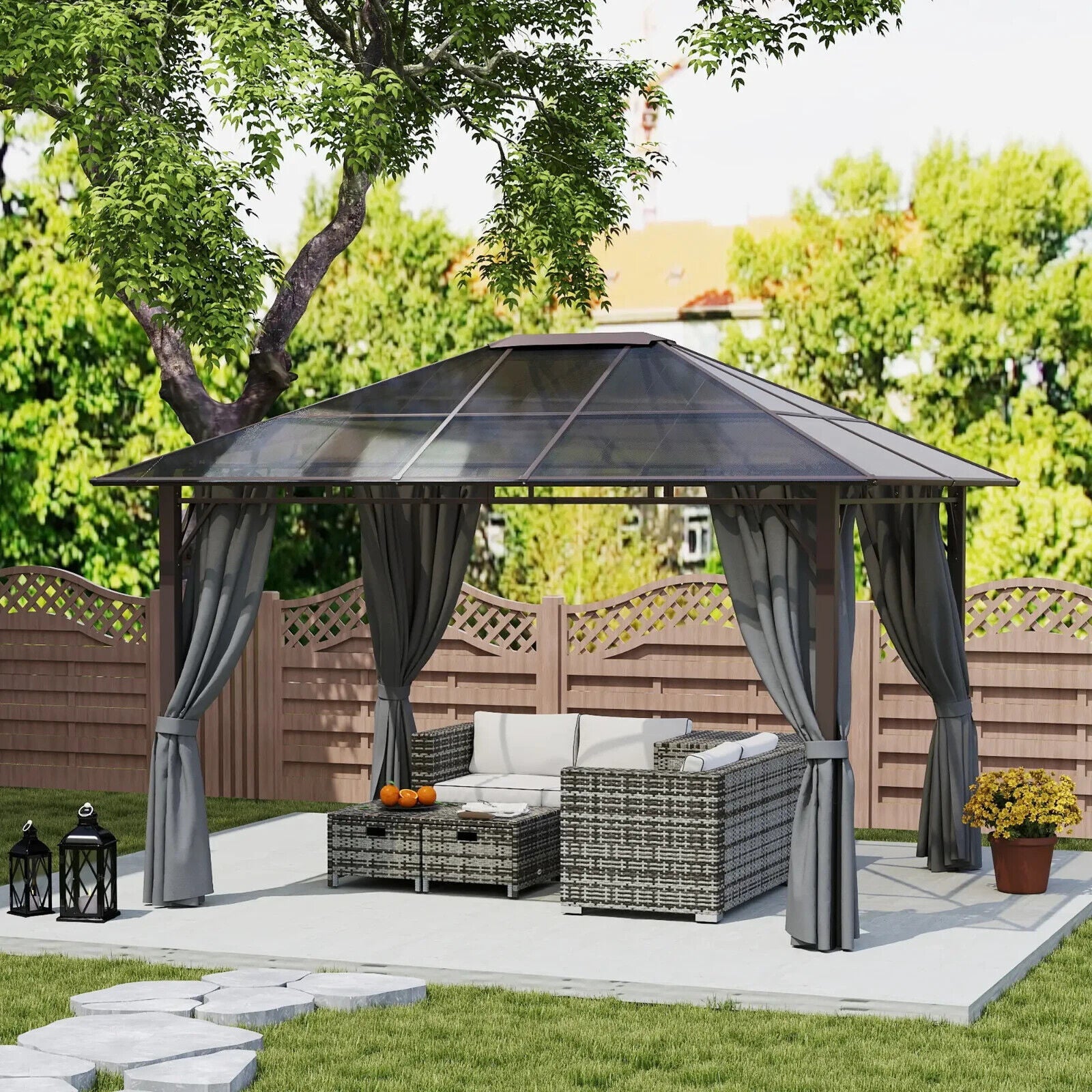 3.6 x 3m Hardtop Gazebo Garden with Sides Pavilion Tent Polycarbonate Roof Shade - Home and Garden Furniture Shop - #rustic - furniture#