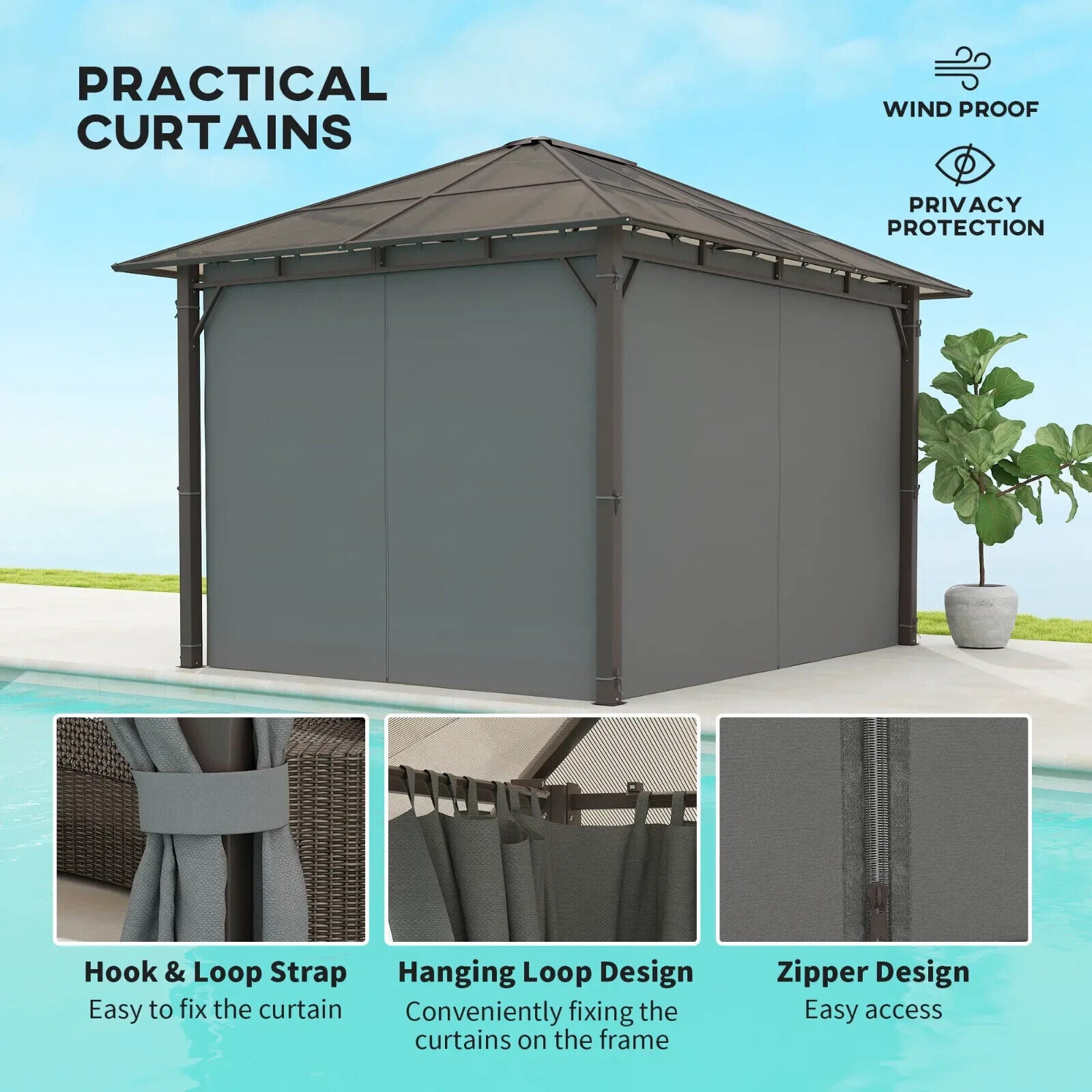 3.6 x 3m Hardtop Gazebo Garden with Sides Pavilion Tent Polycarbonate Roof Shade - Home and Garden Furniture Shop - #rustic - furniture#