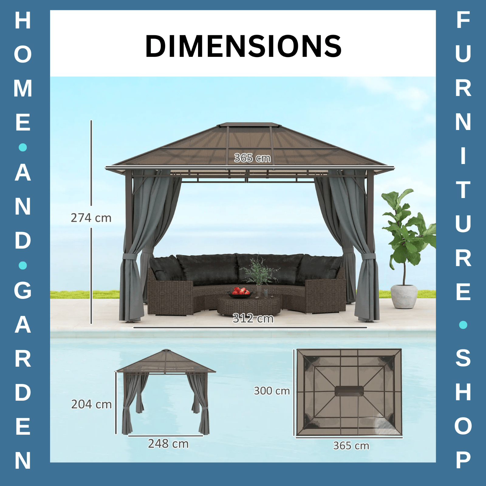3.6 x 3m Hardtop Gazebo Garden with Sides Pavilion Tent Polycarbonate Roof Shade - Home and Garden Furniture Shop - #rustic - furniture#