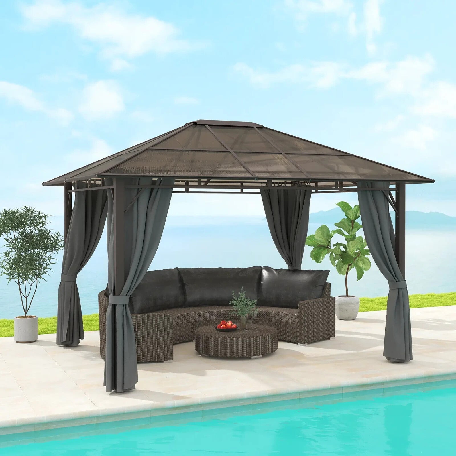 3.6 x 3m Hardtop Gazebo Garden with Sides Pavilion Tent Polycarbonate Roof Shade - Home and Garden Furniture Shop - rustic - furniture