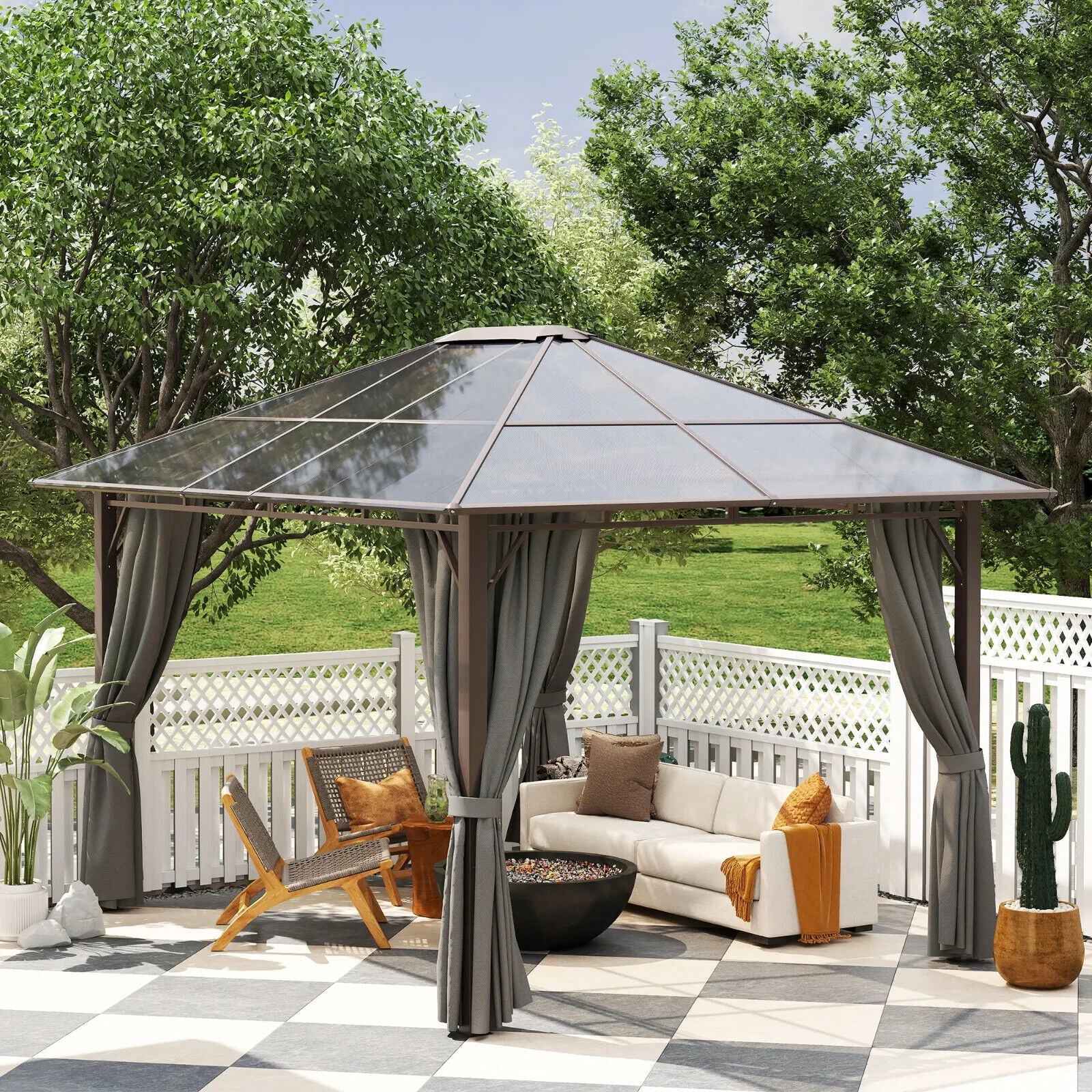 3.6 x 3m Hardtop Gazebo Garden with Sides Pavilion Tent Polycarbonate Roof Shade - Home and Garden Furniture Shop - #rustic - furniture#