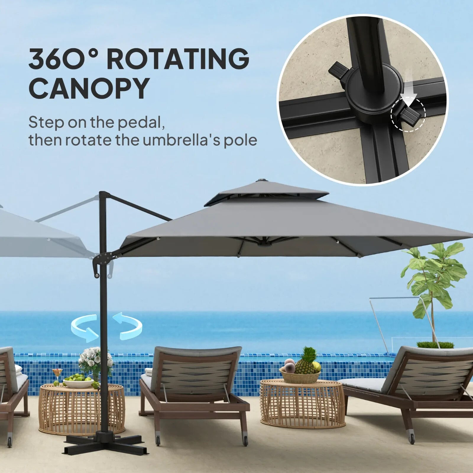 360° Cantilever Garden Parasol Umbrella 3 x 3m Outdoor Sun Shade Patio Grey Set - Home and Garden Furniture Shop - rustic - furniture