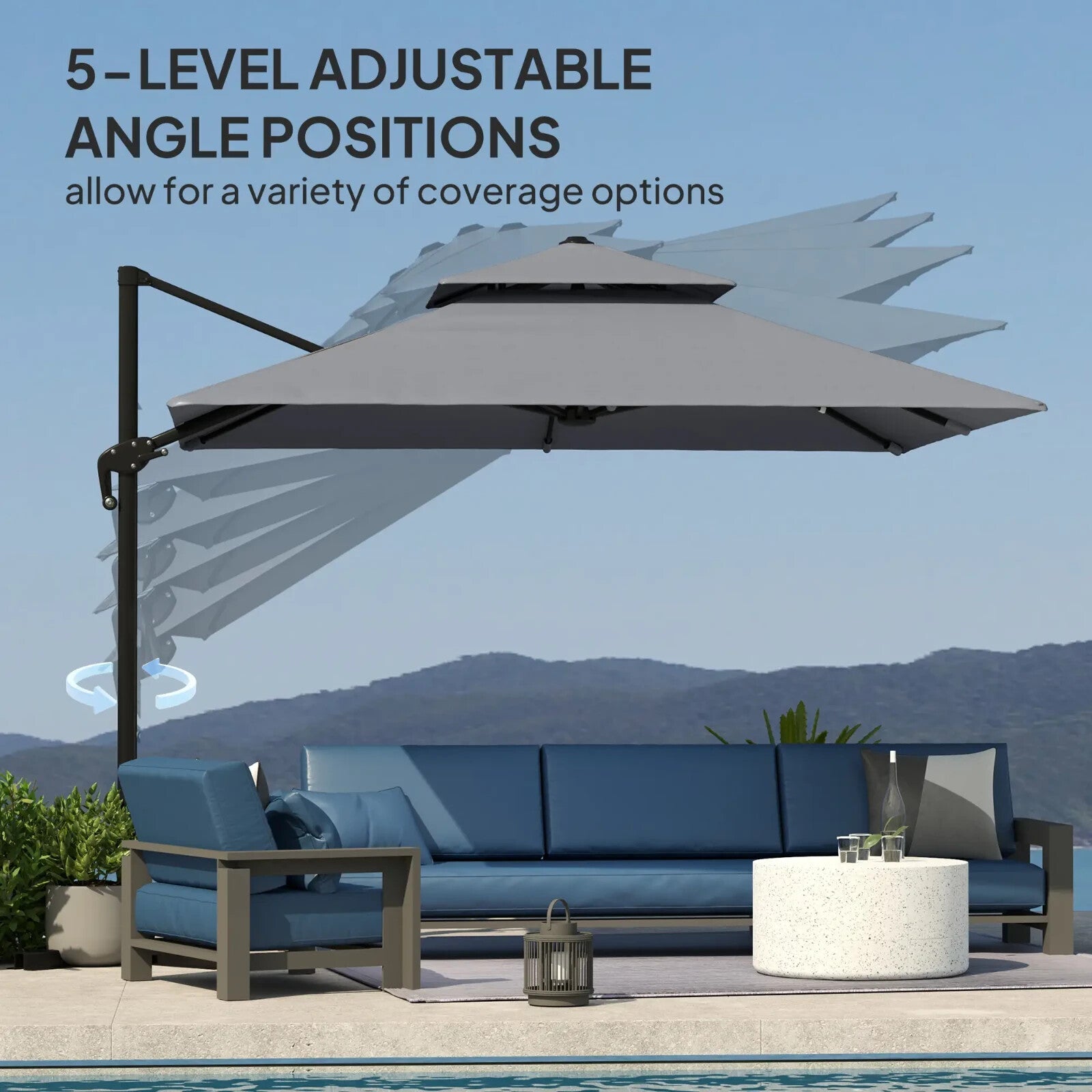 360° Cantilever Garden Parasol Umbrella 3 x 3m Outdoor Sun Shade Patio Grey Set - Home and Garden Furniture Shop - rustic - furniture