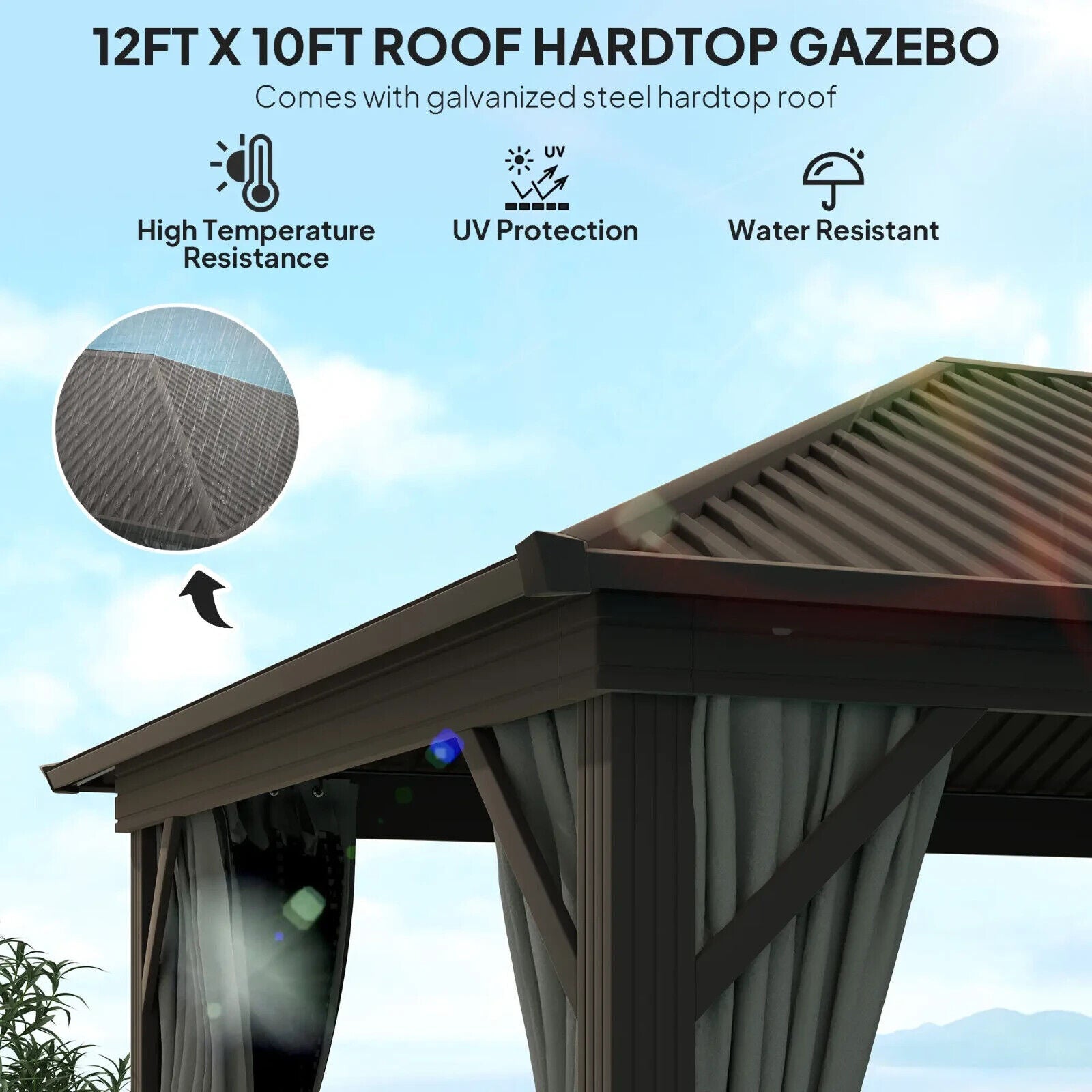 3.6m x 3m Heavy Duty Metal Garden Hardtop Gazebo with Screened Curtain Dark Grey - Home and Garden Furniture Shop - #rustic - furniture#