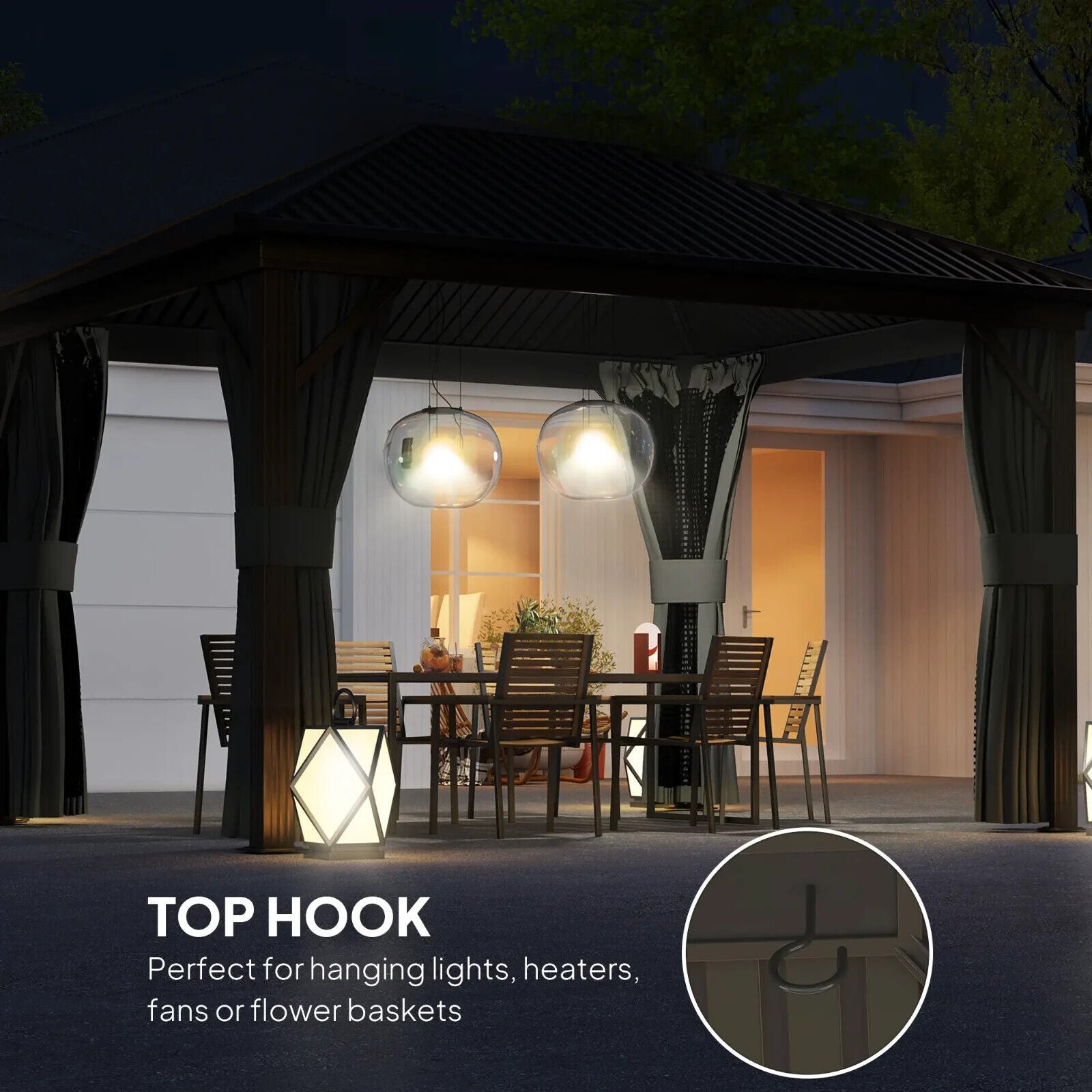 3.6m x 3m Heavy Duty Metal Garden Hardtop Gazebo with Screened Curtain Dark Grey - Home and Garden Furniture Shop - #rustic - furniture#