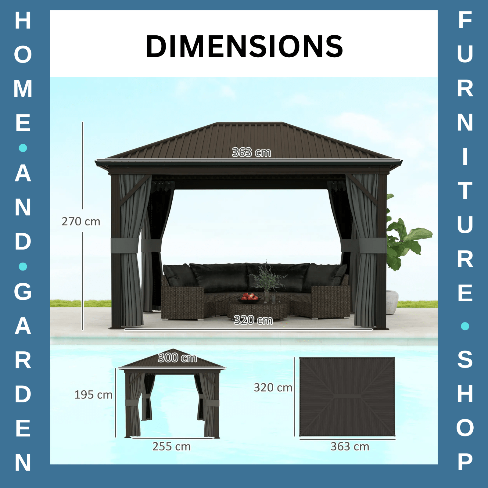 3.6m x 3m Heavy Duty Metal Garden Hardtop Gazebo with Screened Curtain Dark Grey - Home and Garden Furniture Shop - #rustic - furniture#
