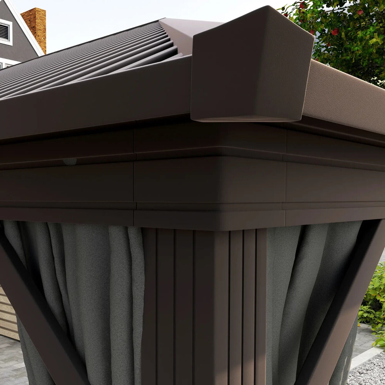 3.6m x 3m Heavy Duty Metal Garden Hardtop Gazebo with Screened Curtain Dark Grey - Home and Garden Furniture Shop - #rustic - furniture#
