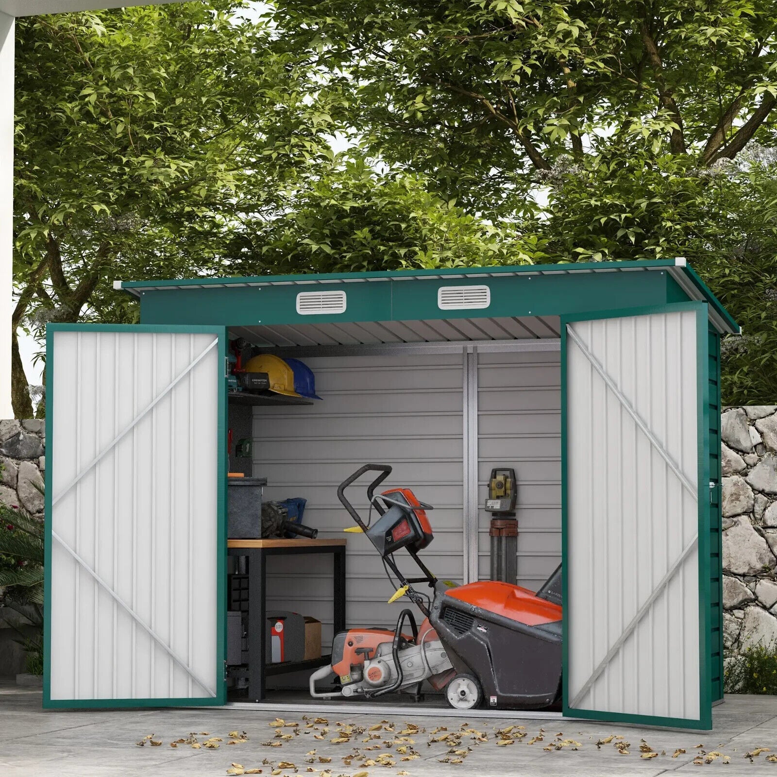 3.7 x 7.9ft Galvanised Garden Storage Shed Metal Outdoor Shed with Double Doors - Home and Garden Furniture Shop - #rustic - furniture#