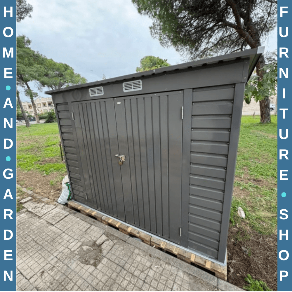 3.7 x 7.9ft Galvanised Garden Storage Shed Steel Outdoor Shed with Double Doors - Home and Garden Furniture Shop - #rustic - furniture#