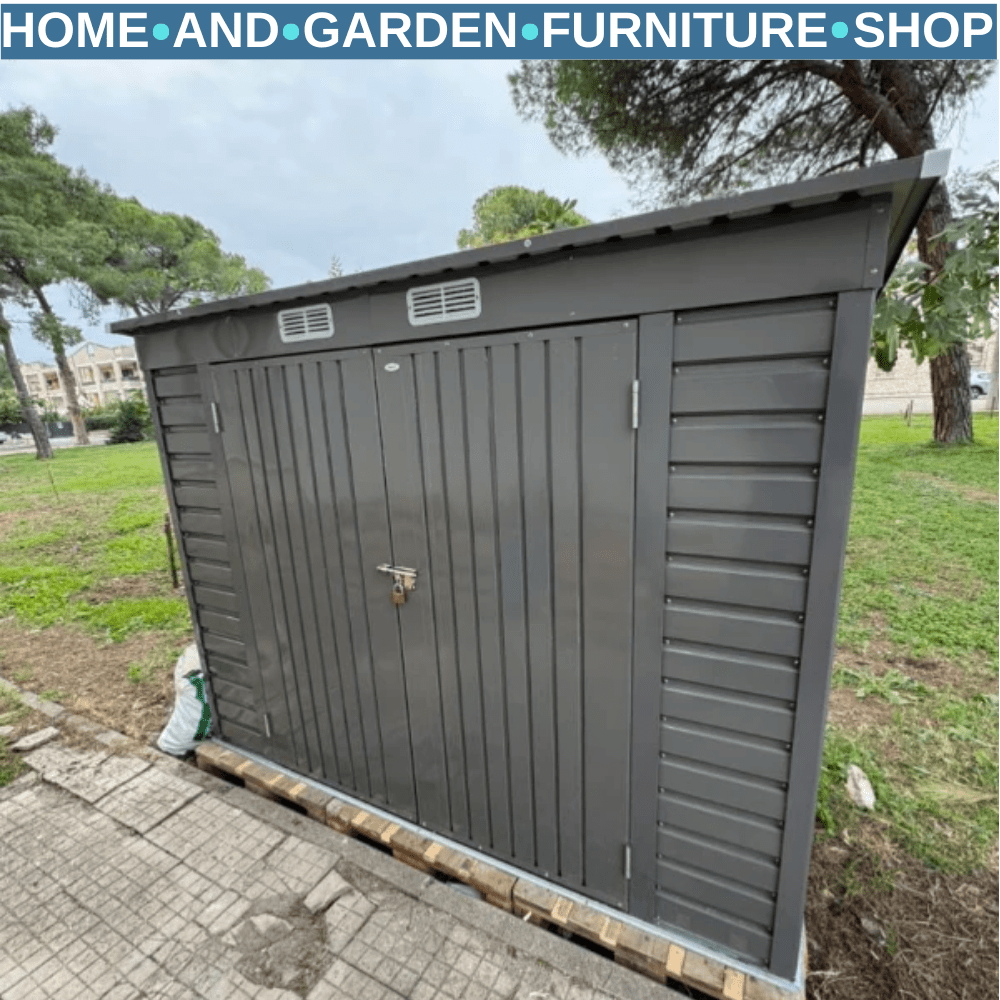 3.7 x 7.9ft Galvanised Garden Storage Shed Steel Outdoor Shed with Double Doors - Home and Garden Furniture Shop - #rustic - furniture#