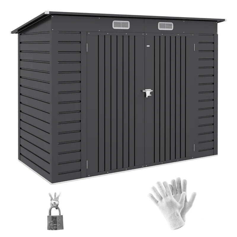 3.7 x 7.9ft Galvanised Garden Storage Shed Steel Outdoor Shed with Double Doors - Home and Garden Furniture Shop - #rustic - furniture#