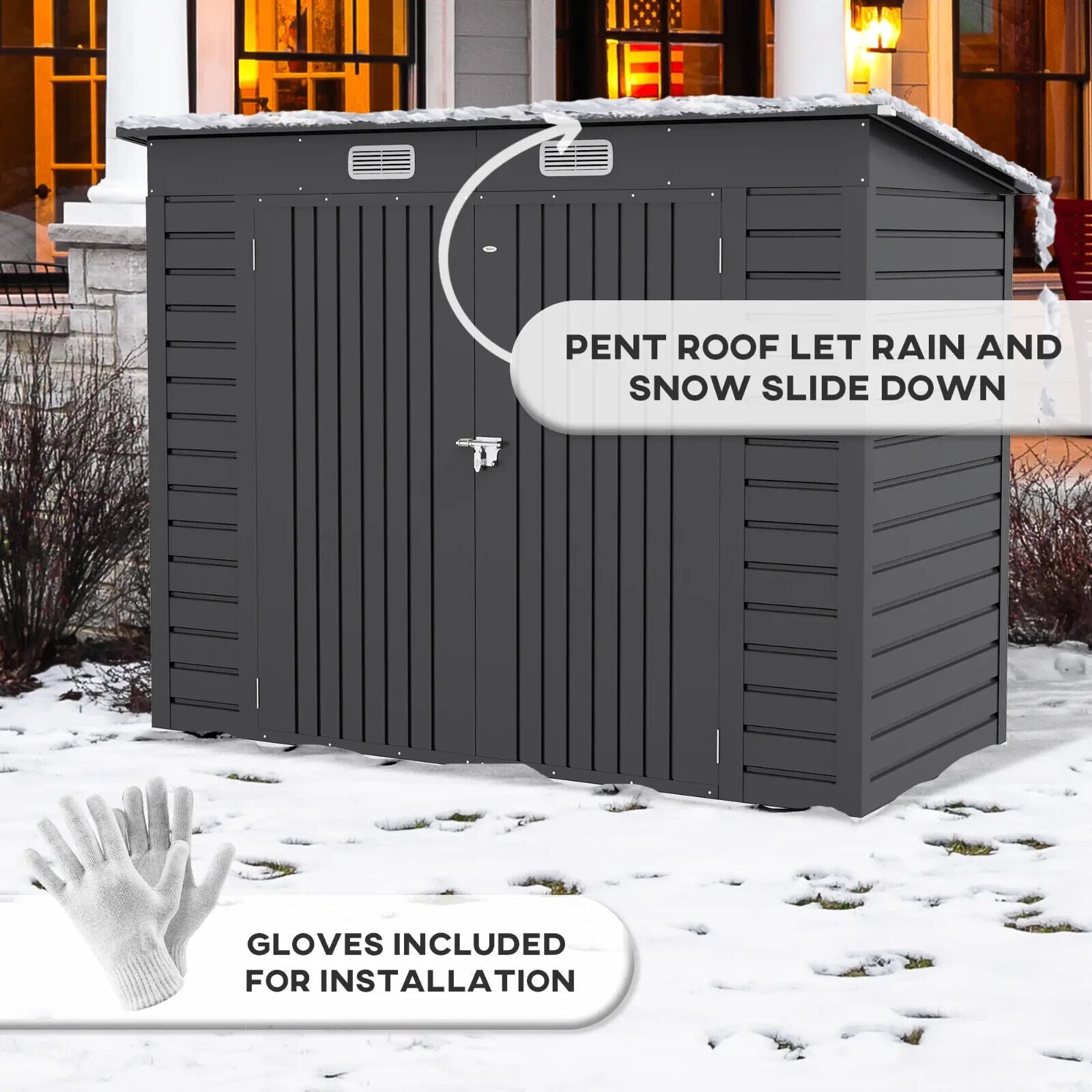 3.7 x 7.9ft Galvanised Garden Storage Shed Steel Outdoor Shed with Double Doors - Home and Garden Furniture Shop - #rustic - furniture#