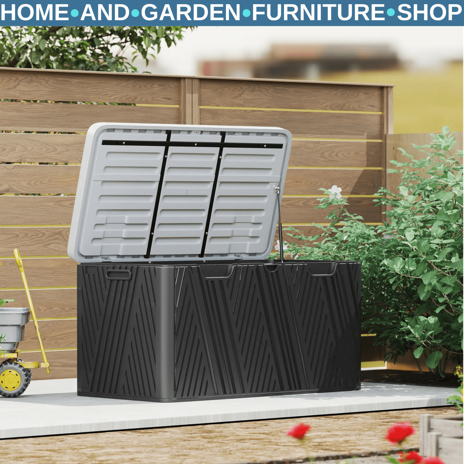 380L Garden Storage Box Outdoor Waterproof Double Layer with Lockable Lid Handle - Home and Garden Furniture Shop - rustic - furniture