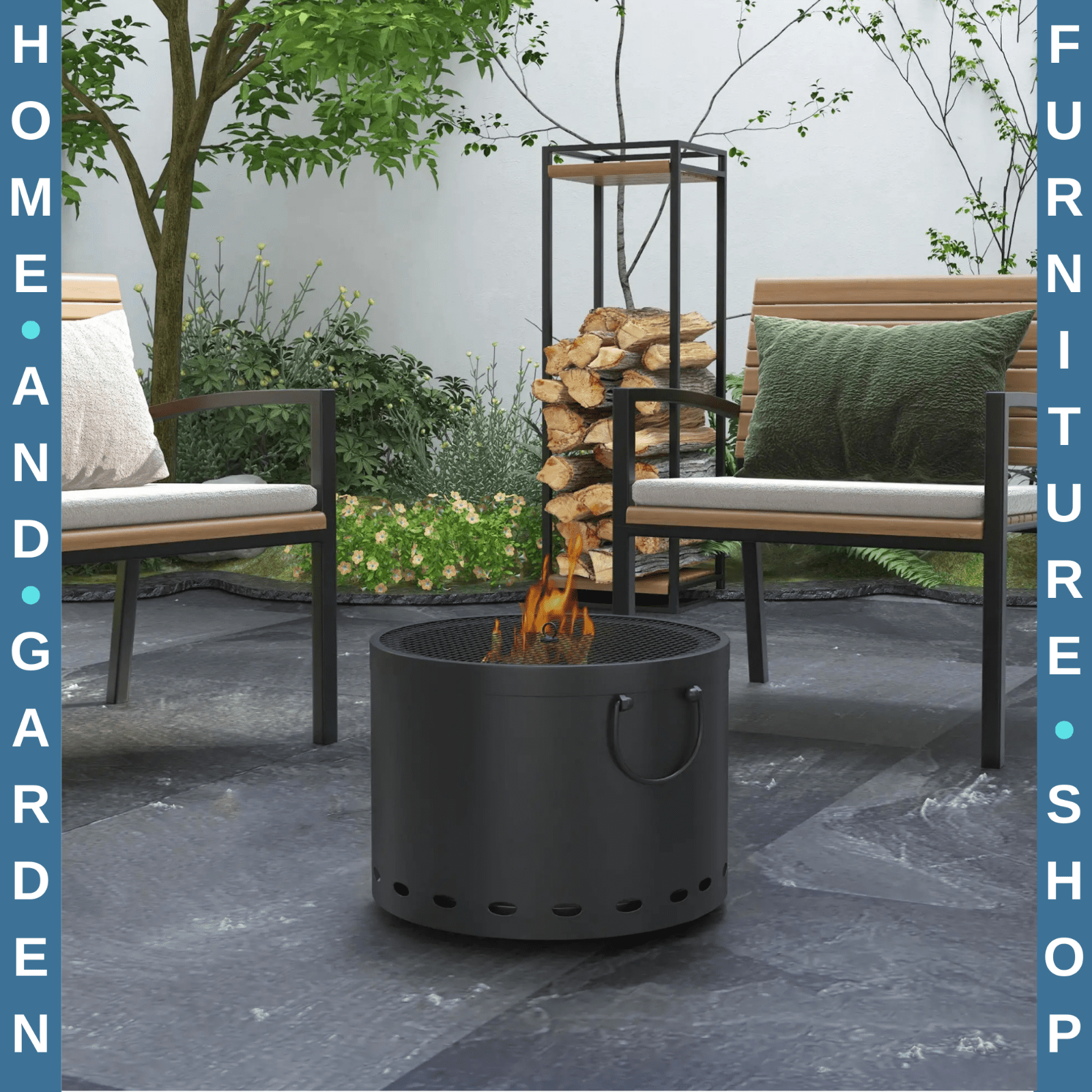 38cm Smokeless Portable Wood Burning Firepit with Screen and Poker for Camping - Home and Garden Furniture Shop - rustic - furniture