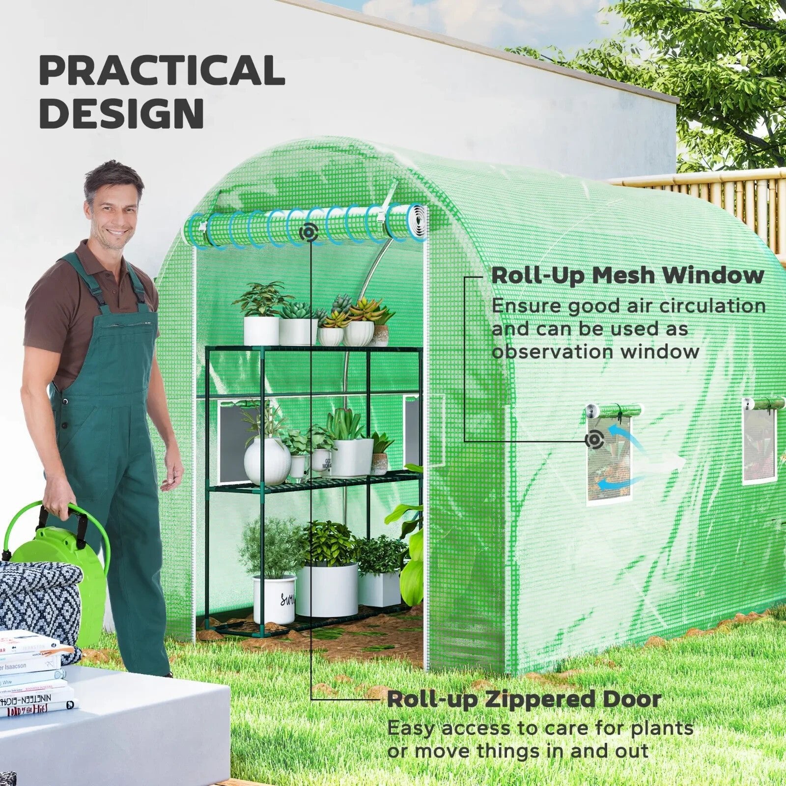 3L x 2W x 2H m Walk - In Polytunnel Greenhouse w/ Zipped Door for Garden Vegetable - Home and Garden Furniture Shop - rustic - furniture