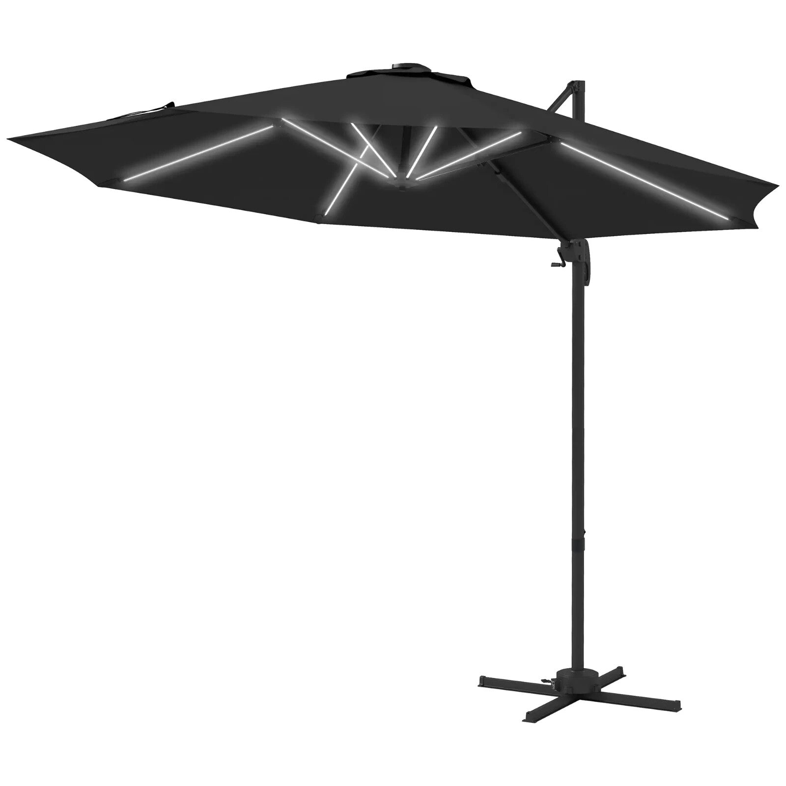 3m Adjustable Cantilever Parasol with Base and Solar LED Lights Garden Umbrella - Home and Garden Furniture Shop - rustic - furniture