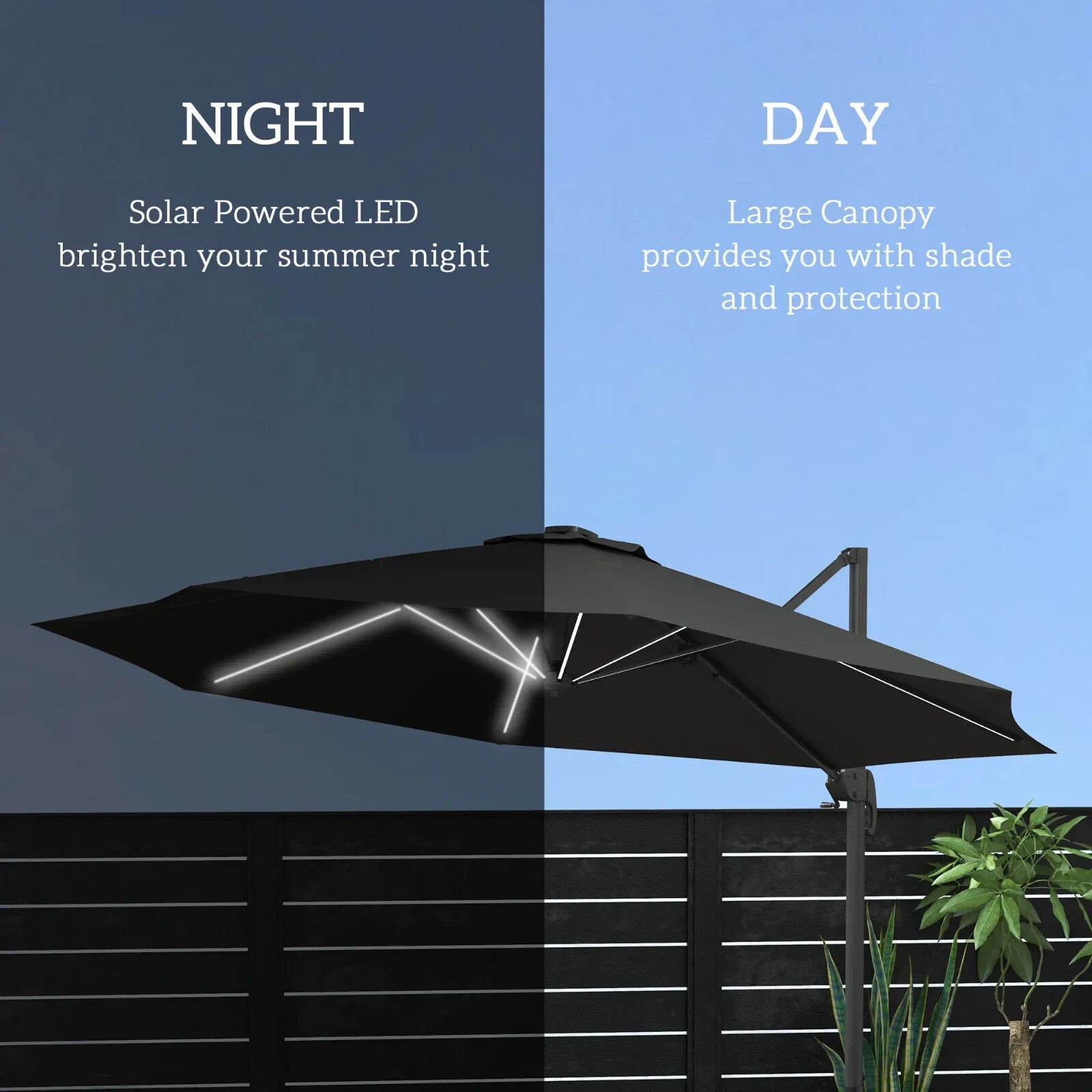 3m Adjustable Cantilever Parasol with Base and Solar LED Lights Garden Umbrella - Home and Garden Furniture Shop - rustic - furniture