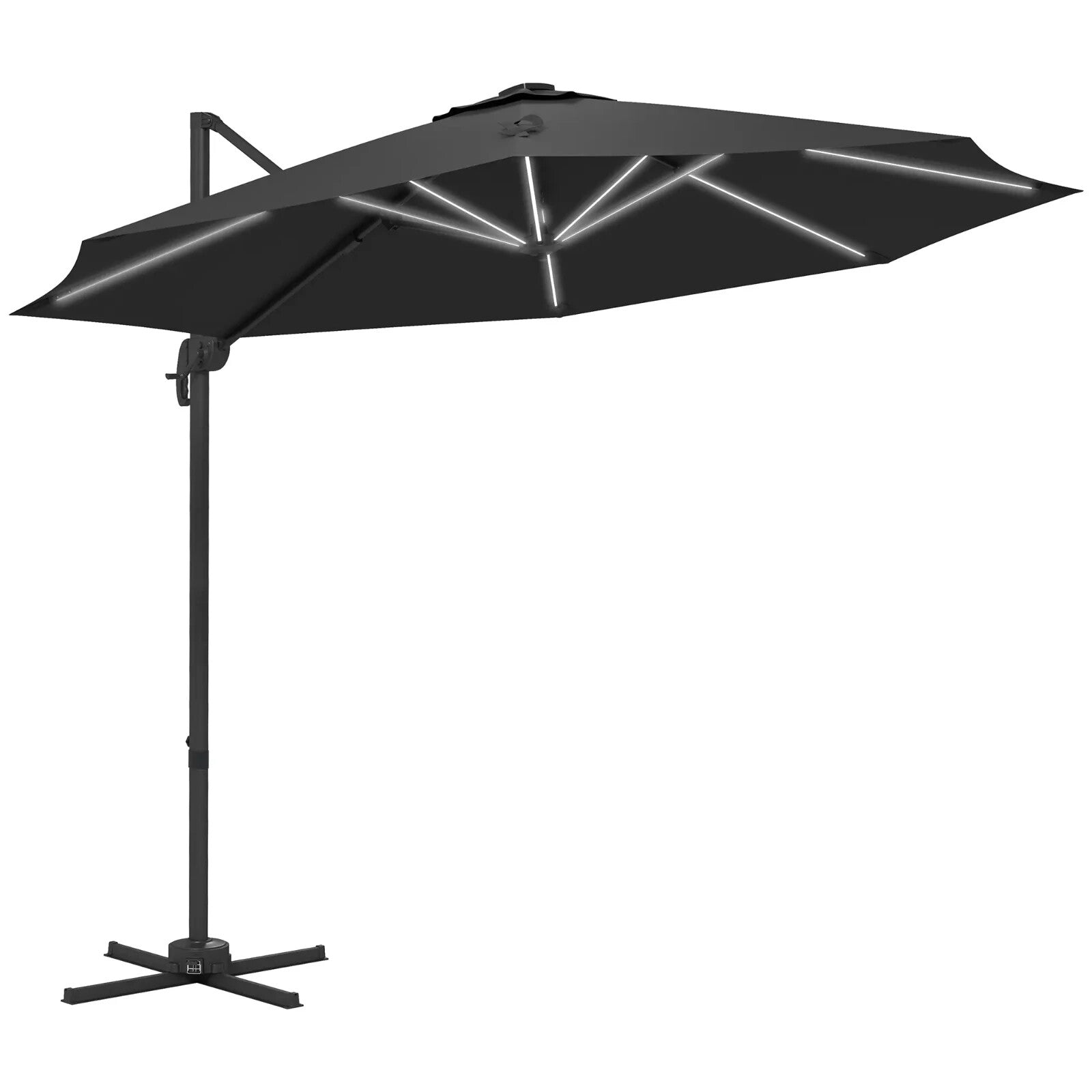 3m Adjustable Cantilever Parasol with Base and Solar LED Lights Garden Umbrella - Home and Garden Furniture Shop - rustic - furniture