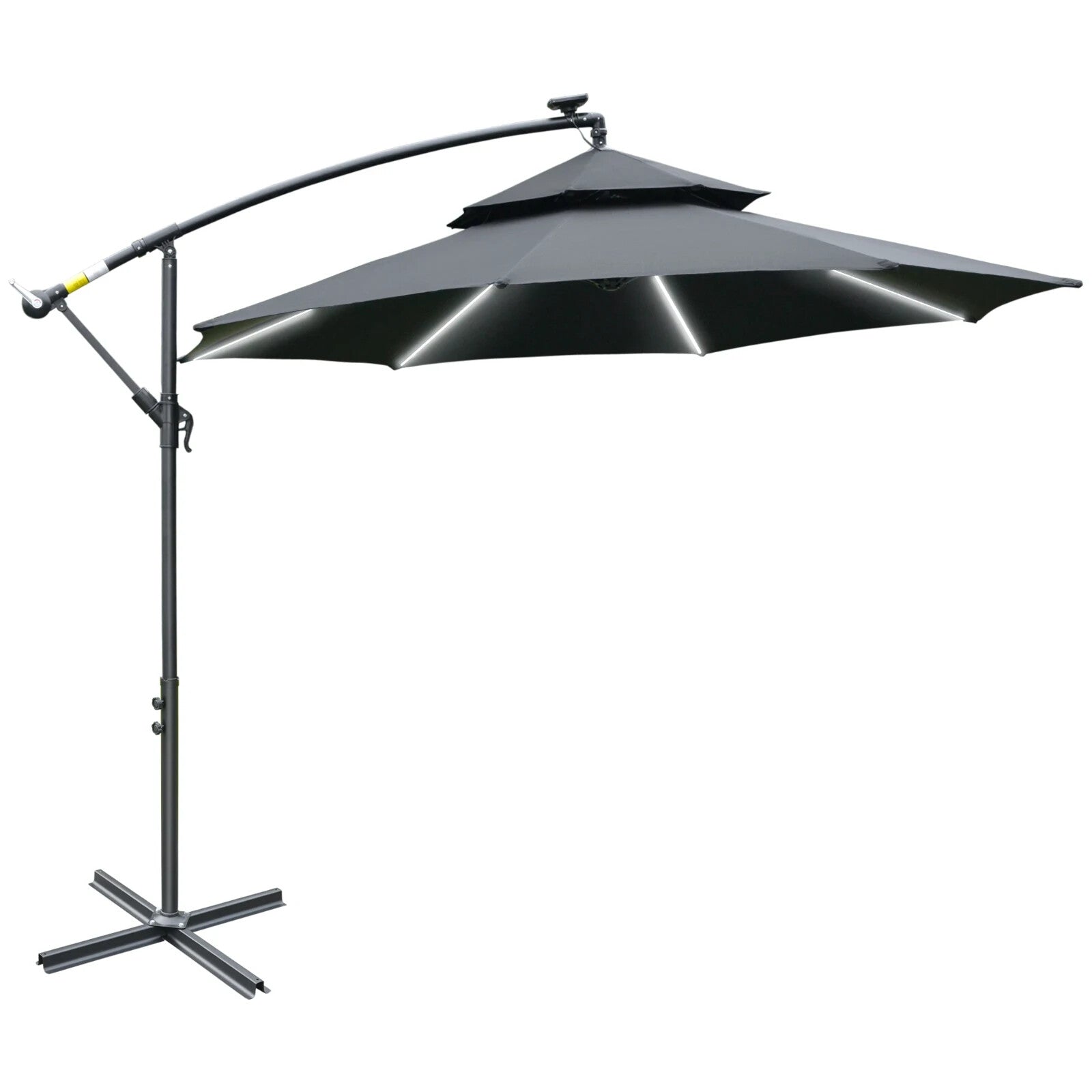 3m Black Cantilever Parasol with LED Solar Lights Crank Handle and Cross Base - Home and Garden Furniture Shop - rustic - furniture