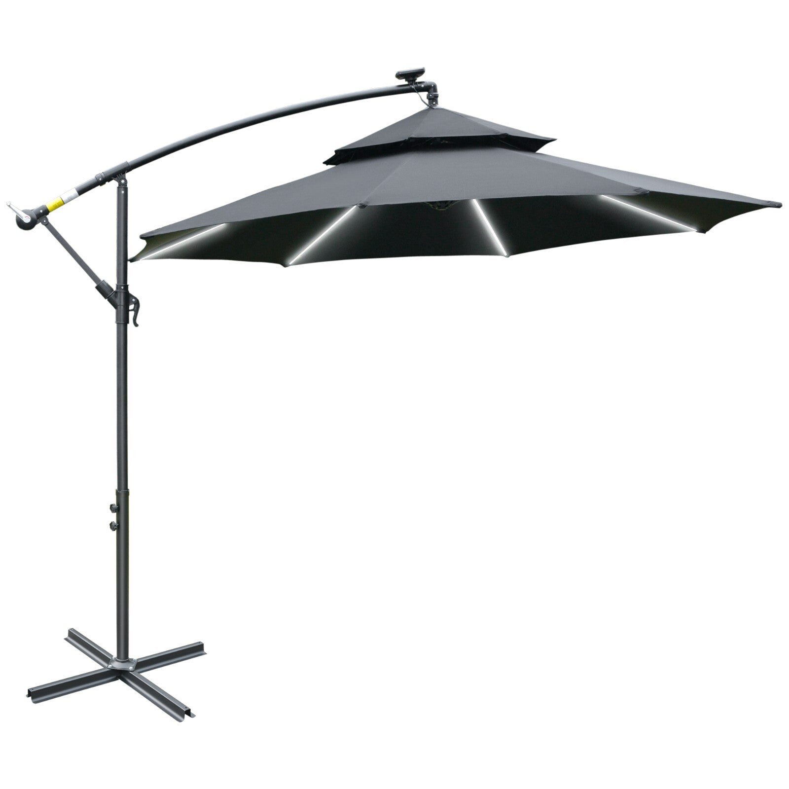3m Black Cantilever Parasol with LED Solar Lights Crank Handle and Cross Base - Home and Garden Furniture Shop - rustic - furniture