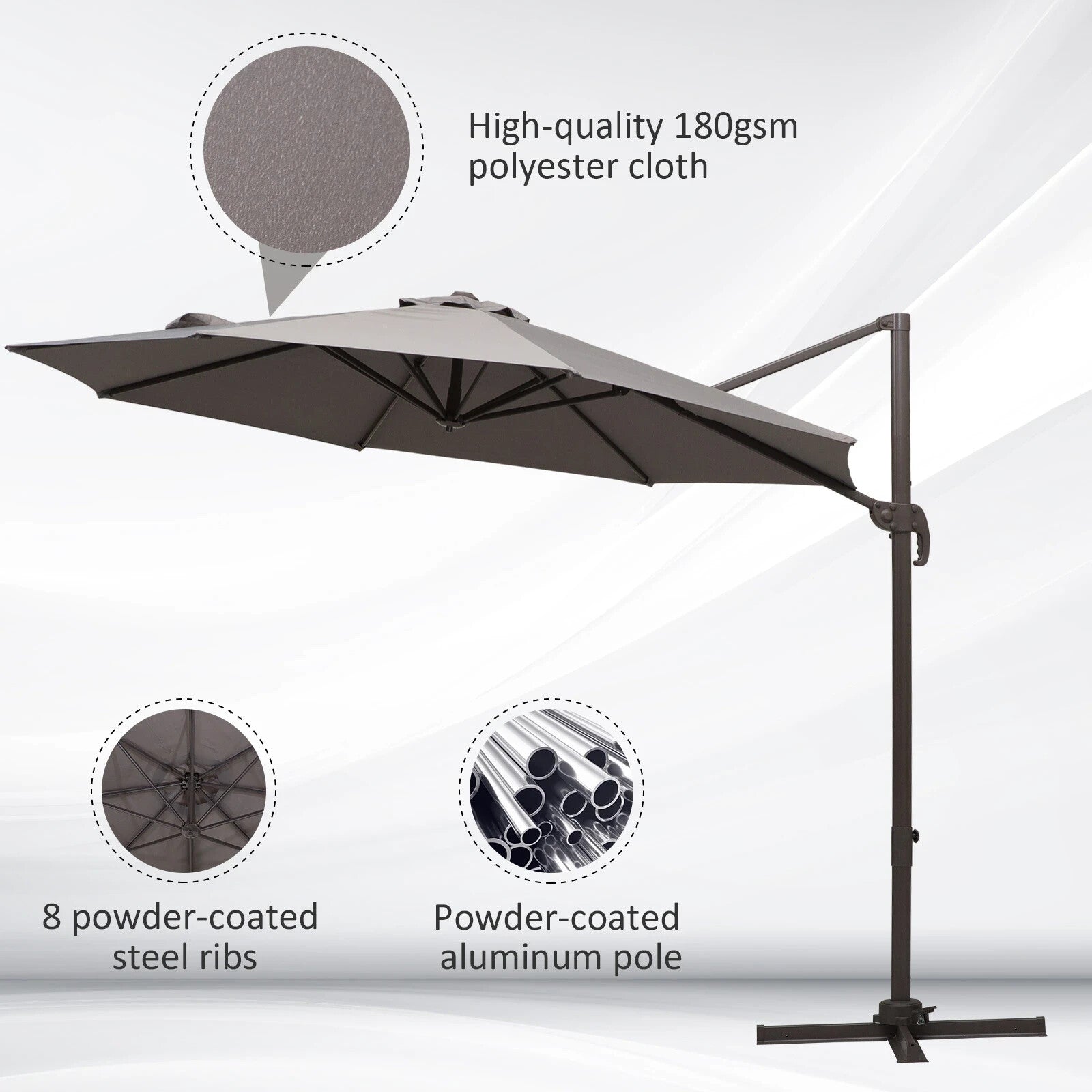 3m Cantilever Garden Parasol Aluminium Frame Outdoor Patio Umbrella Shade Grey - Home and Garden Furniture Shop - rustic - furniture