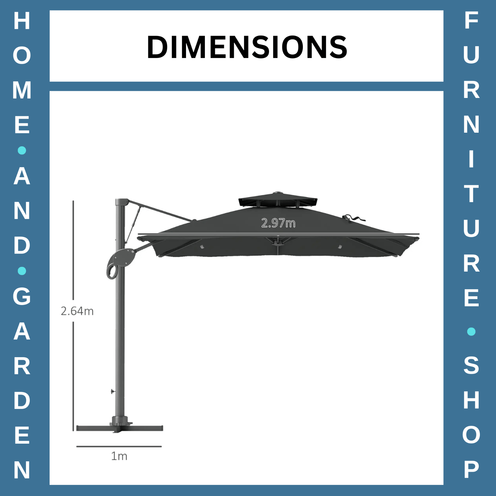 3m Cantilever Garden Parasol w/ Hydraulic Lift & Cross Base Dual Vented Sunshade - Home and Garden Furniture Shop - rustic - furniture