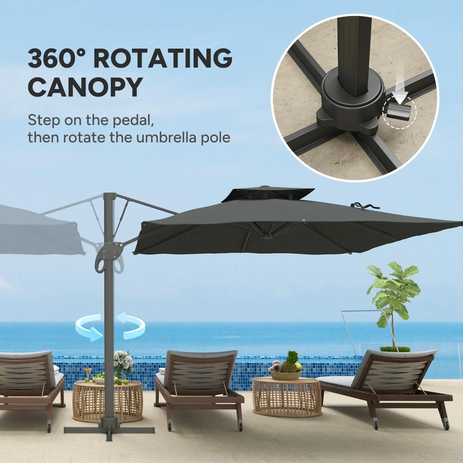 3m Cantilever Garden Parasol w/ Hydraulic Lift & Cross Base Dual Vented Sunshade - Home and Garden Furniture Shop - rustic - furniture