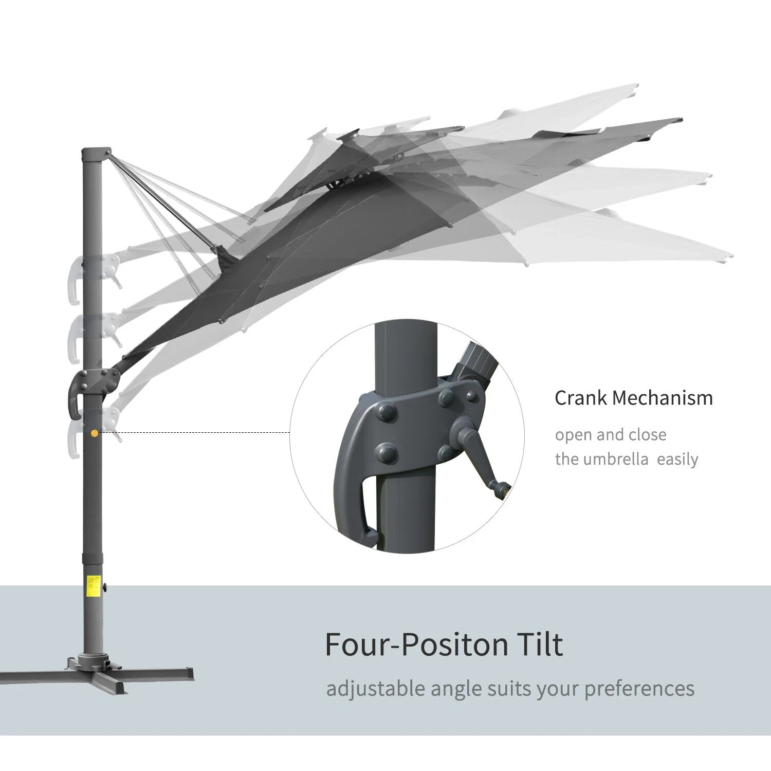 3m Cantilever Garden Parasol with LED Lights, Power Bank and 360° Rotating Base - Home and Garden Furniture Shop - rustic - furniture