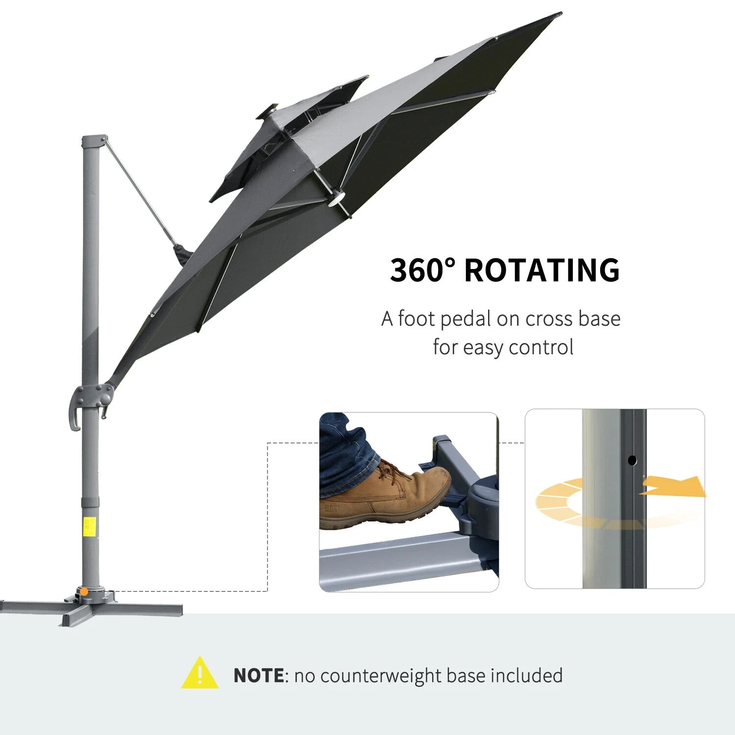 3m Cantilever Garden Parasol with LED Lights, Power Bank and 360° Rotating Base - Home and Garden Furniture Shop - rustic - furniture