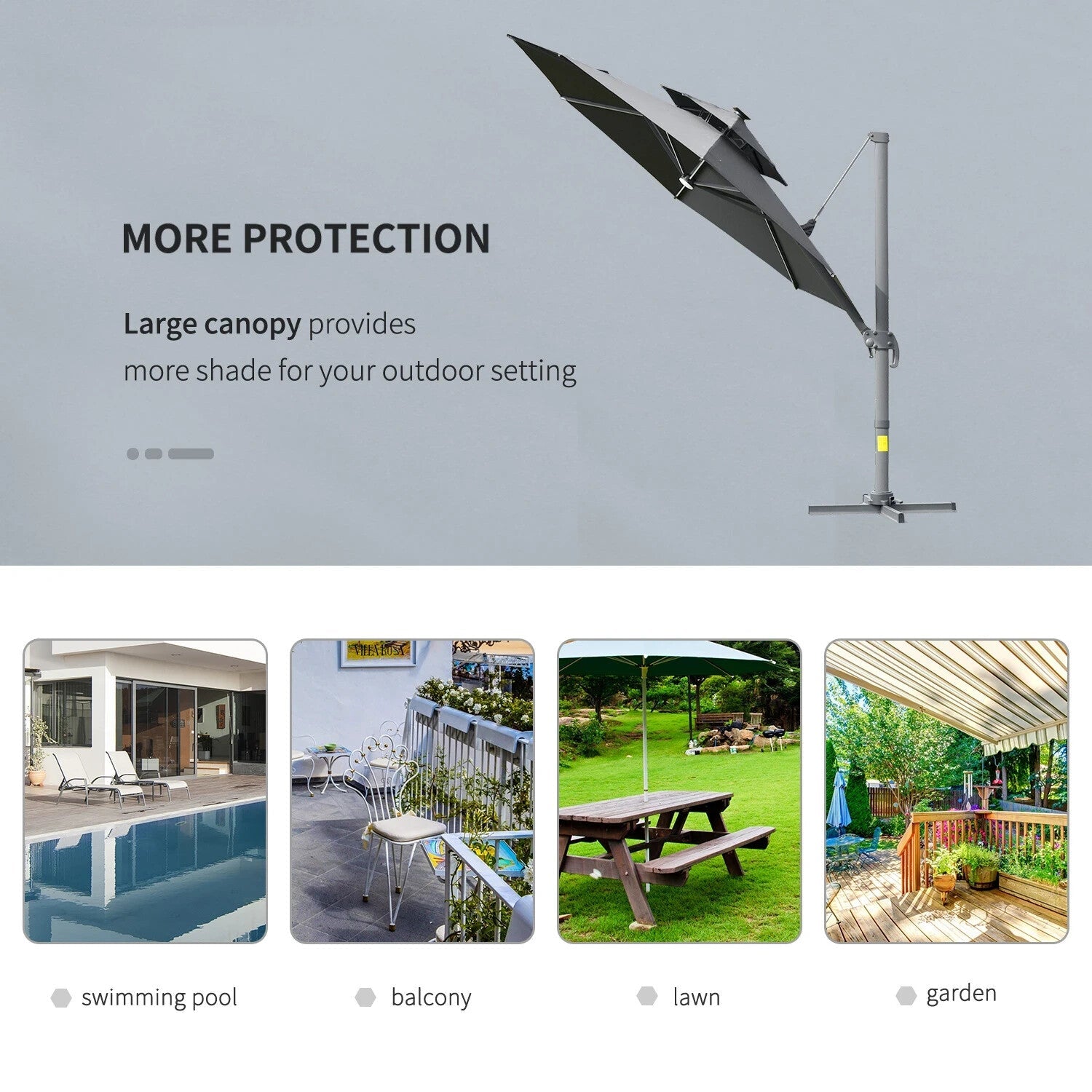 3m Cantilever Garden Parasol with LED Lights, Power Bank and 360° Rotating Base - Home and Garden Furniture Shop - rustic - furniture
