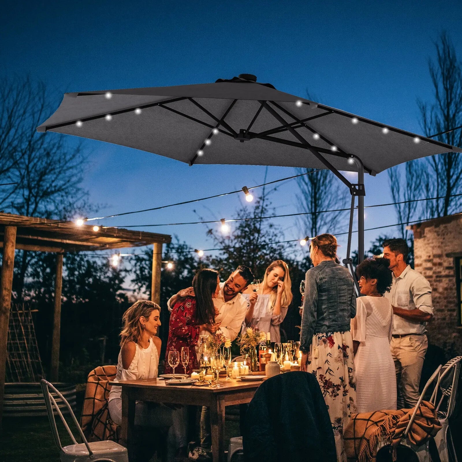 3m Cantilever Garden Parasol with Solar LED Base & Cover Outdoor Umbrella Shade - Home and Garden Furniture Shop - rustic - furniture