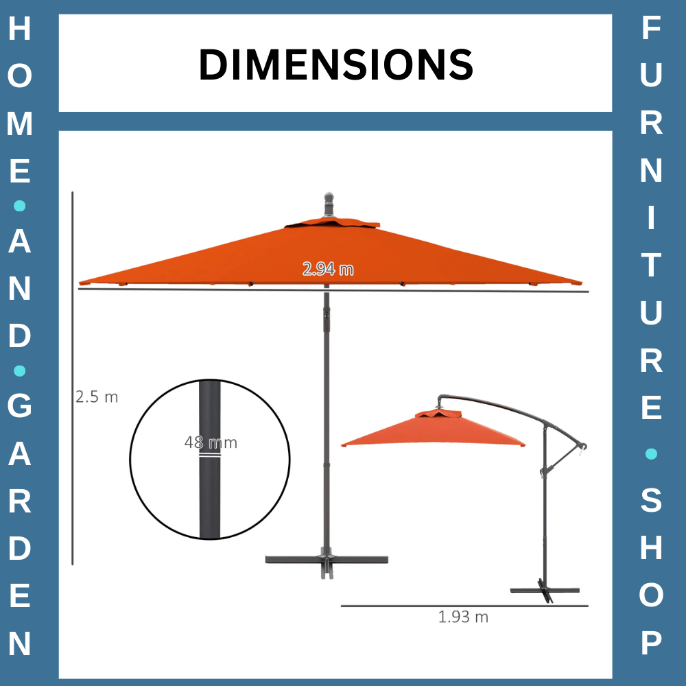 3m Cantilever Overhanging Parasol with Cross Base Garden Outdoor Umbrella Orange - Home and Garden Furniture Shop - rustic - furniture