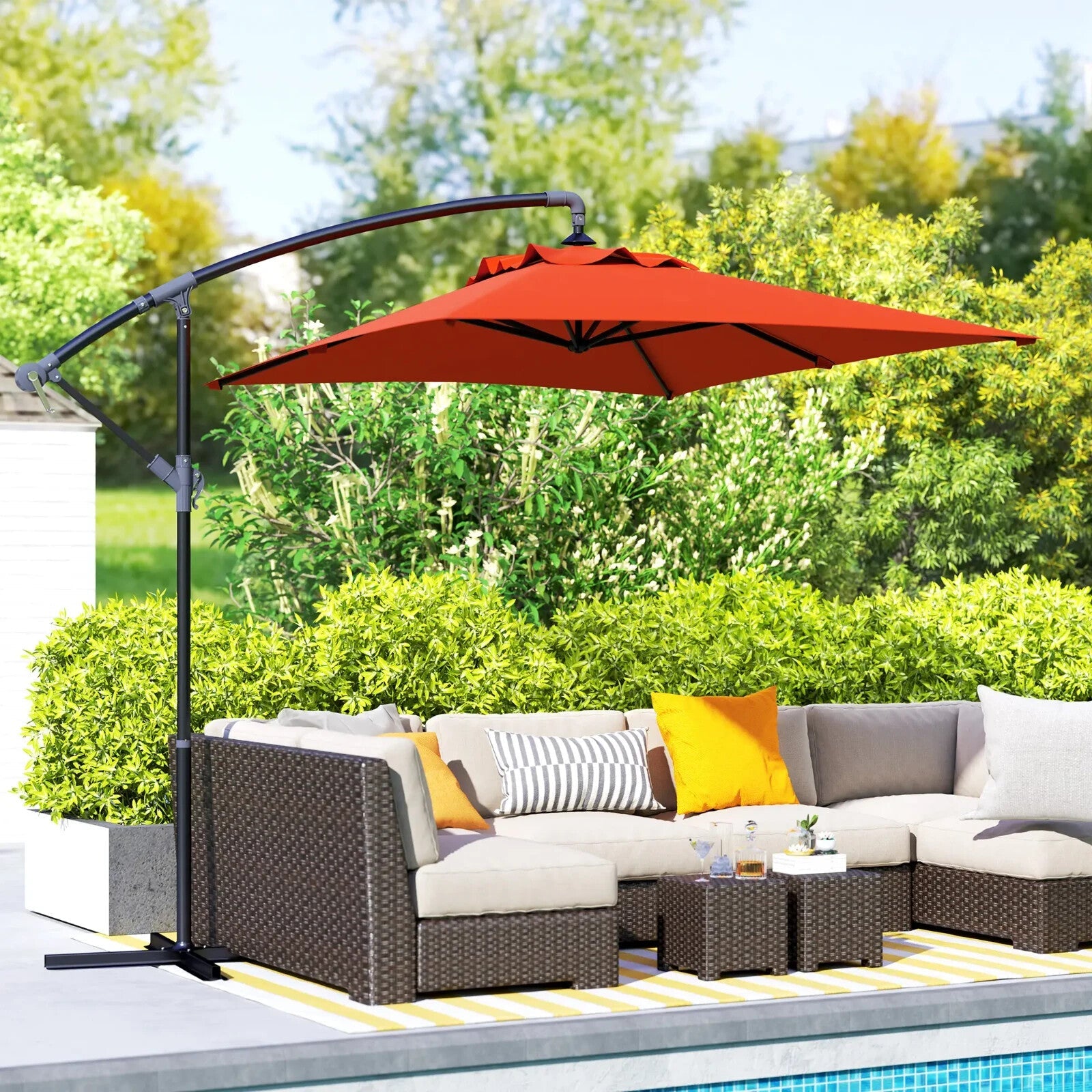 3m Cantilever Overhanging Parasol with Cross Base Garden Outdoor Umbrella Orange - Home and Garden Furniture Shop - rustic - furniture