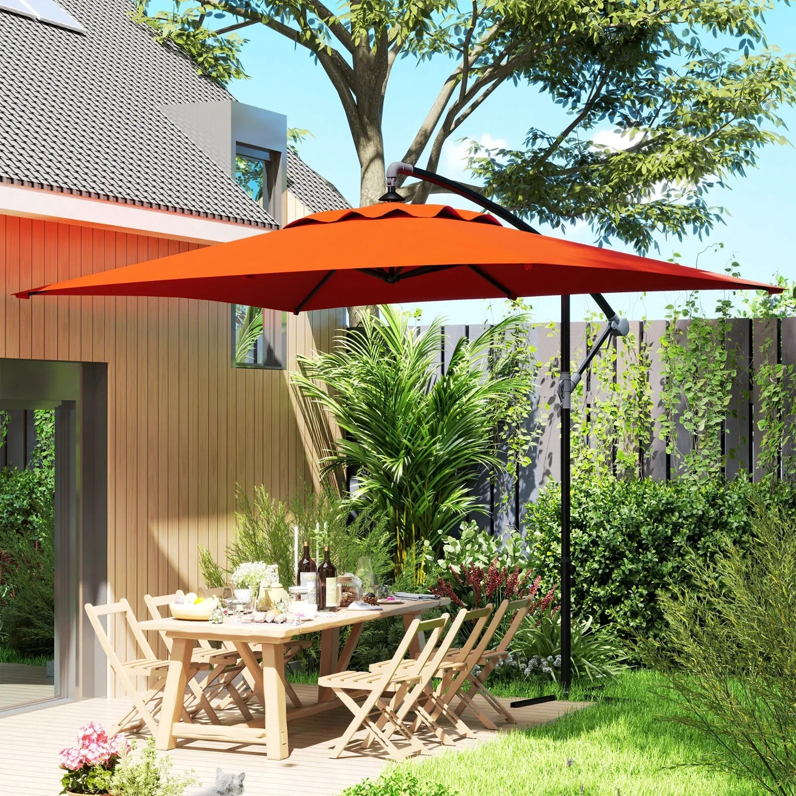 3m Cantilever Overhanging Parasol with Cross Base Garden Outdoor Umbrella Orange - Home and Garden Furniture Shop - rustic - furniture