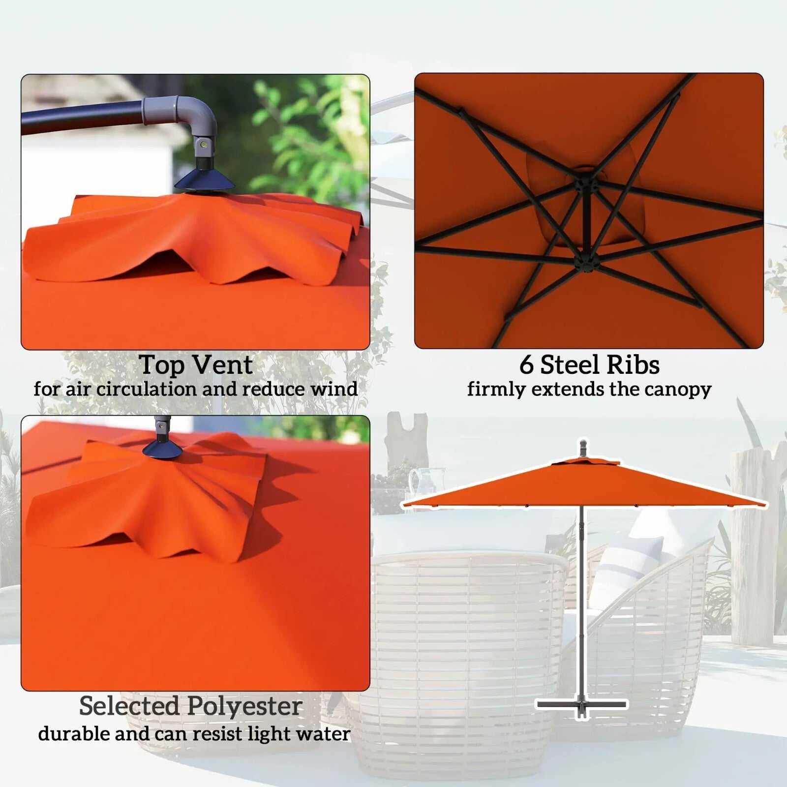 3m Cantilever Overhanging Parasol with Cross Base Garden Outdoor Umbrella Orange - Home and Garden Furniture Shop - rustic - furniture