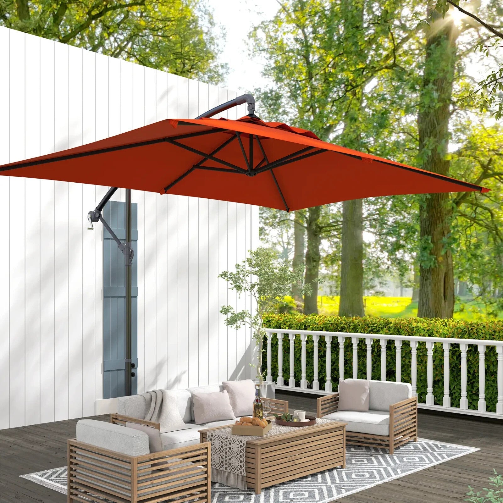 3m Cantilever Overhanging Parasol with Cross Base Garden Outdoor Umbrella Orange - Home and Garden Furniture Shop - rustic - furniture