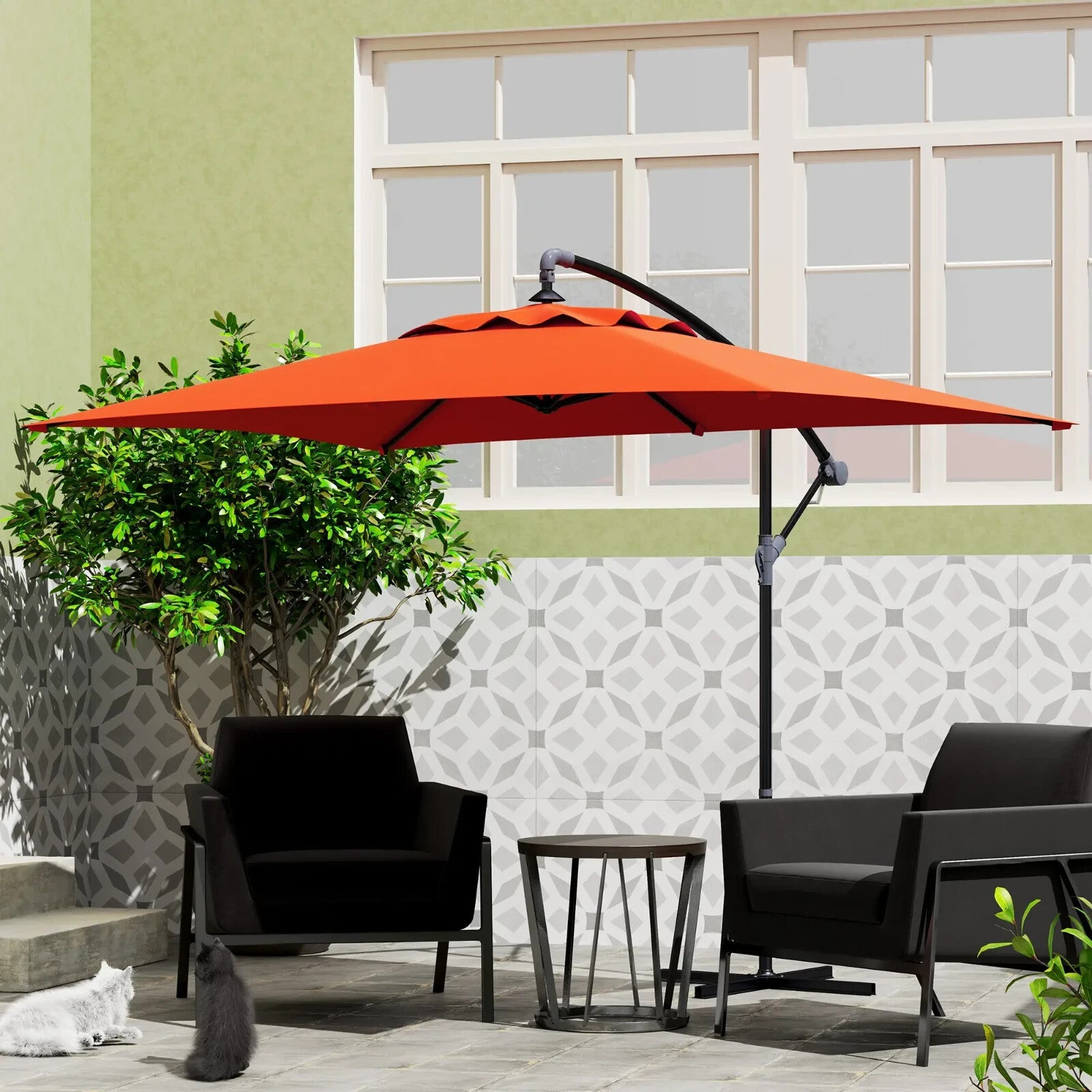 3m Cantilever Overhanging Parasol with Cross Base Garden Outdoor Umbrella Orange - Home and Garden Furniture Shop - rustic - furniture