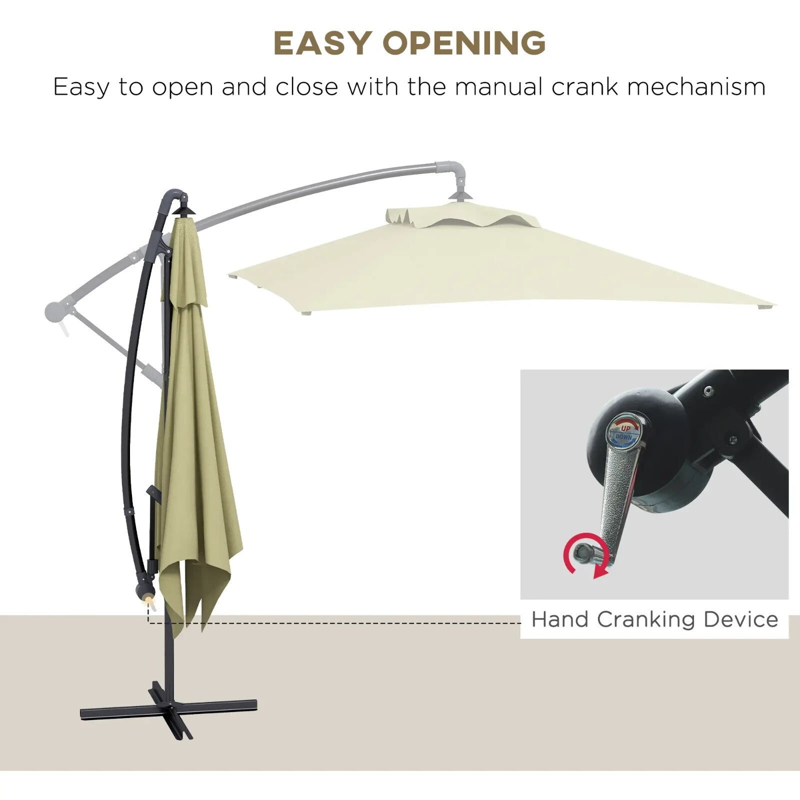 3m Cantilever Parasol w/ Crank Handle Base Rectangular Hanging Garden Umbrella - Home and Garden Furniture Shop - rustic - furniture