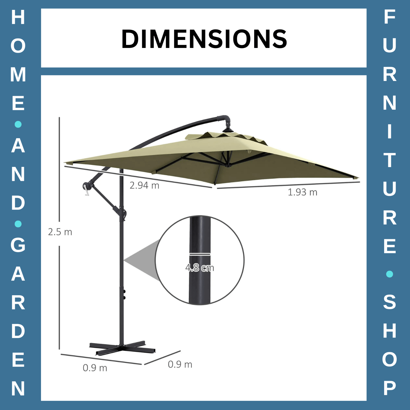 3m Cantilever Parasol w/ Crank Handle Base Rectangular Hanging Garden Umbrella - Home and Garden Furniture Shop - rustic - furniture
