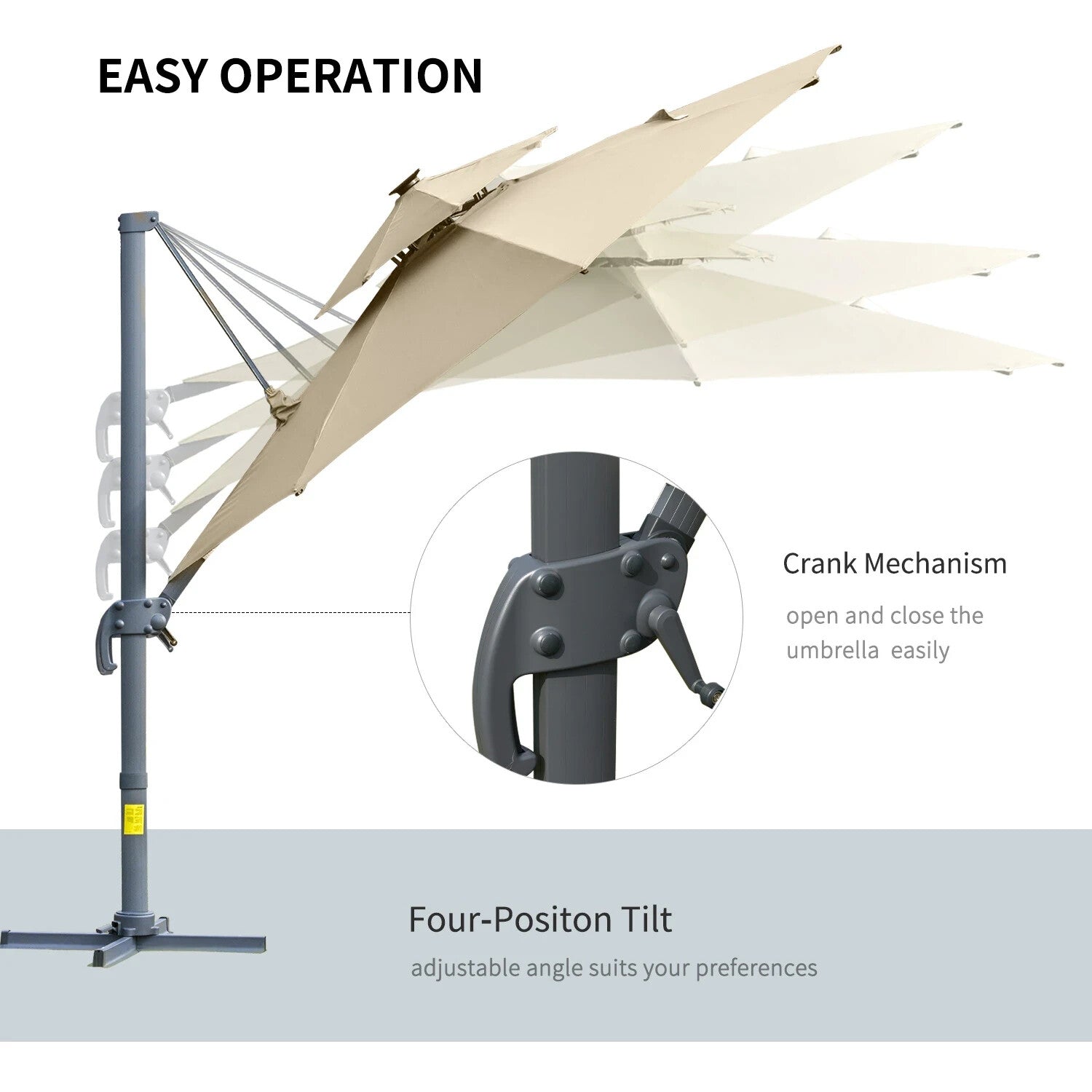 3m Cantilever Parasol w/ Solar Lights Power Bank & 360° Rotating Base for Garden - Home and Garden Furniture Shop - rustic - furniture