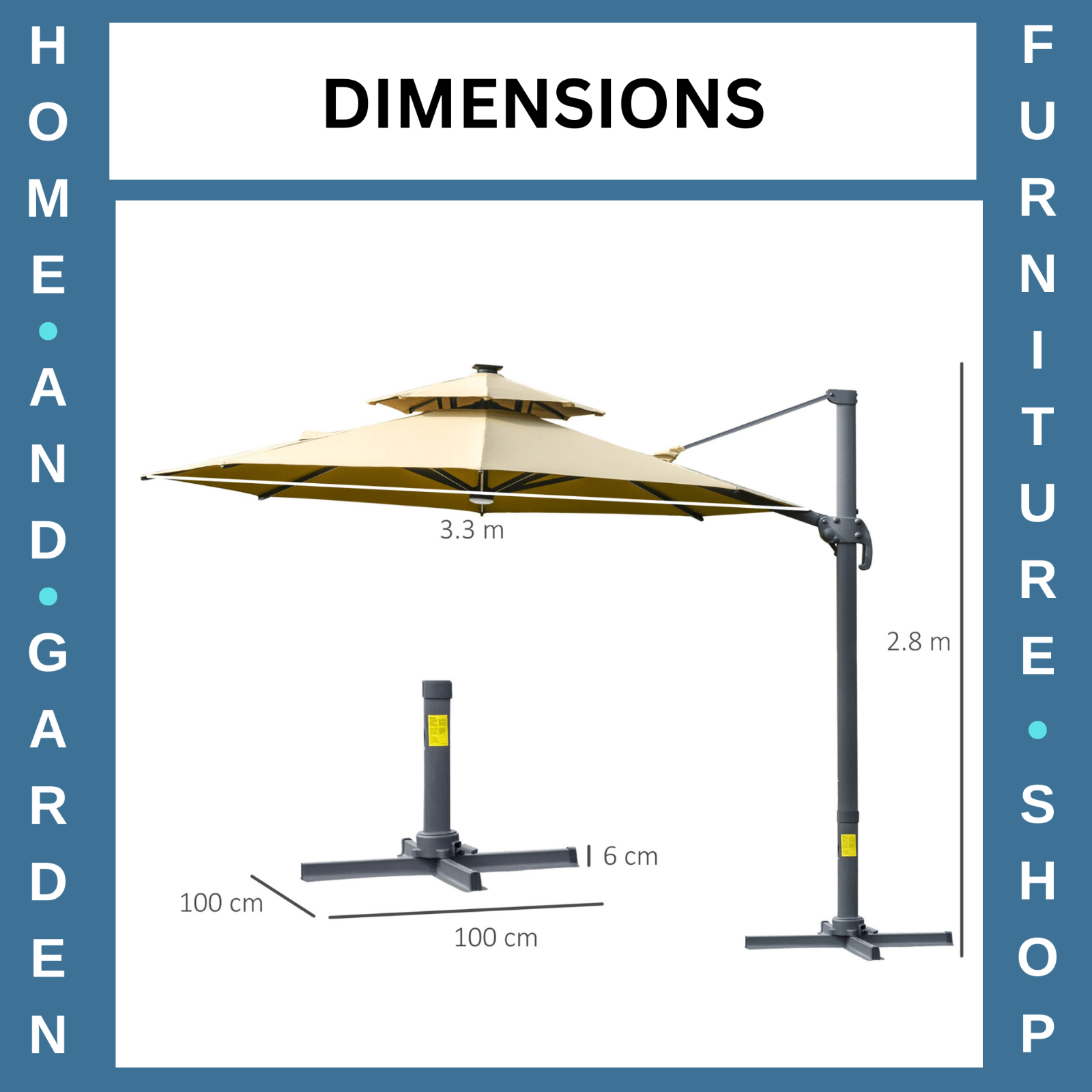 3m Cantilever Parasol w/ Solar Lights Power Bank & 360° Rotating Base for Garden - Home and Garden Furniture Shop - rustic - furniture
