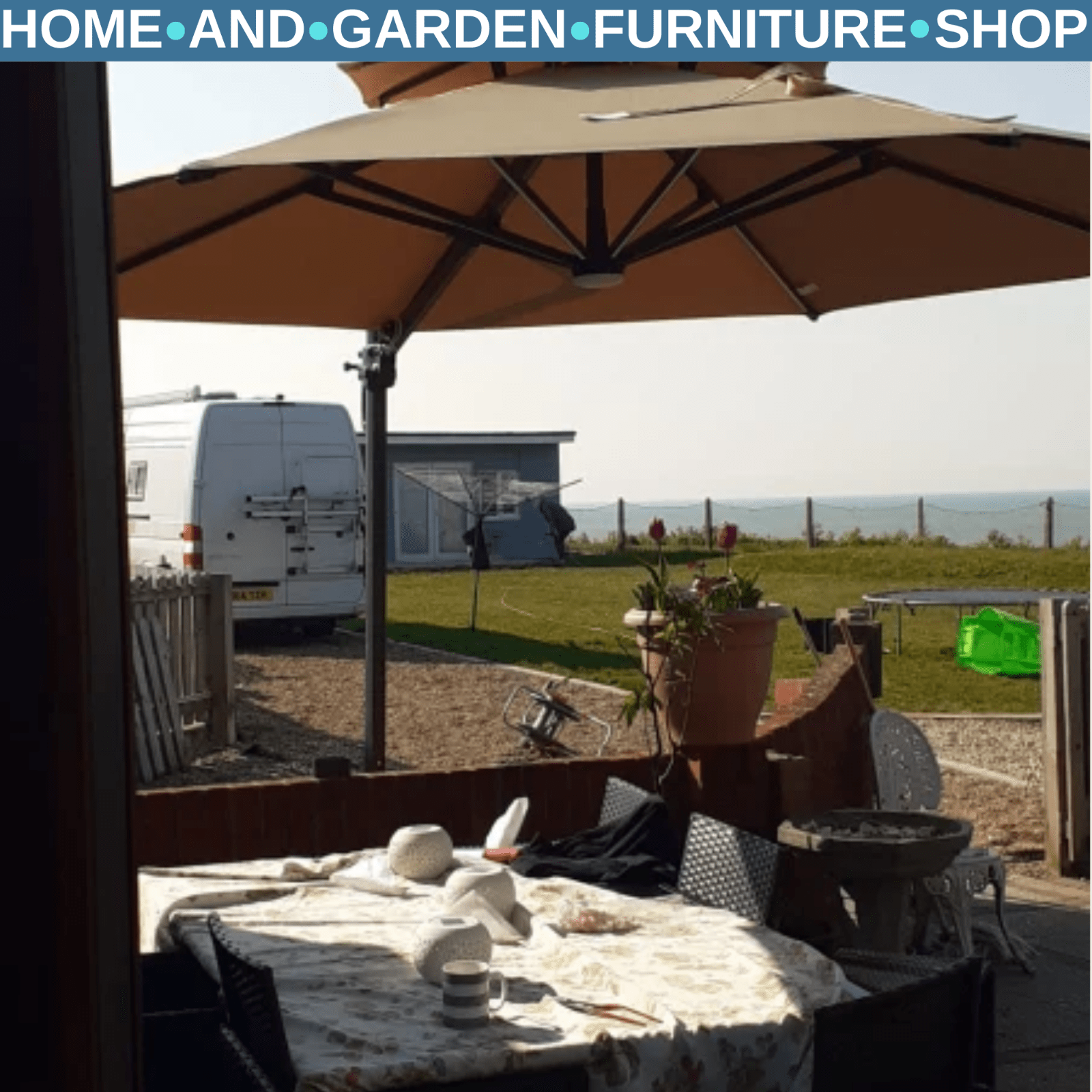 3m Cantilever Parasol w/ Solar Lights Power Bank & 360° Rotating Base for Garden - Home and Garden Furniture Shop - rustic - furniture