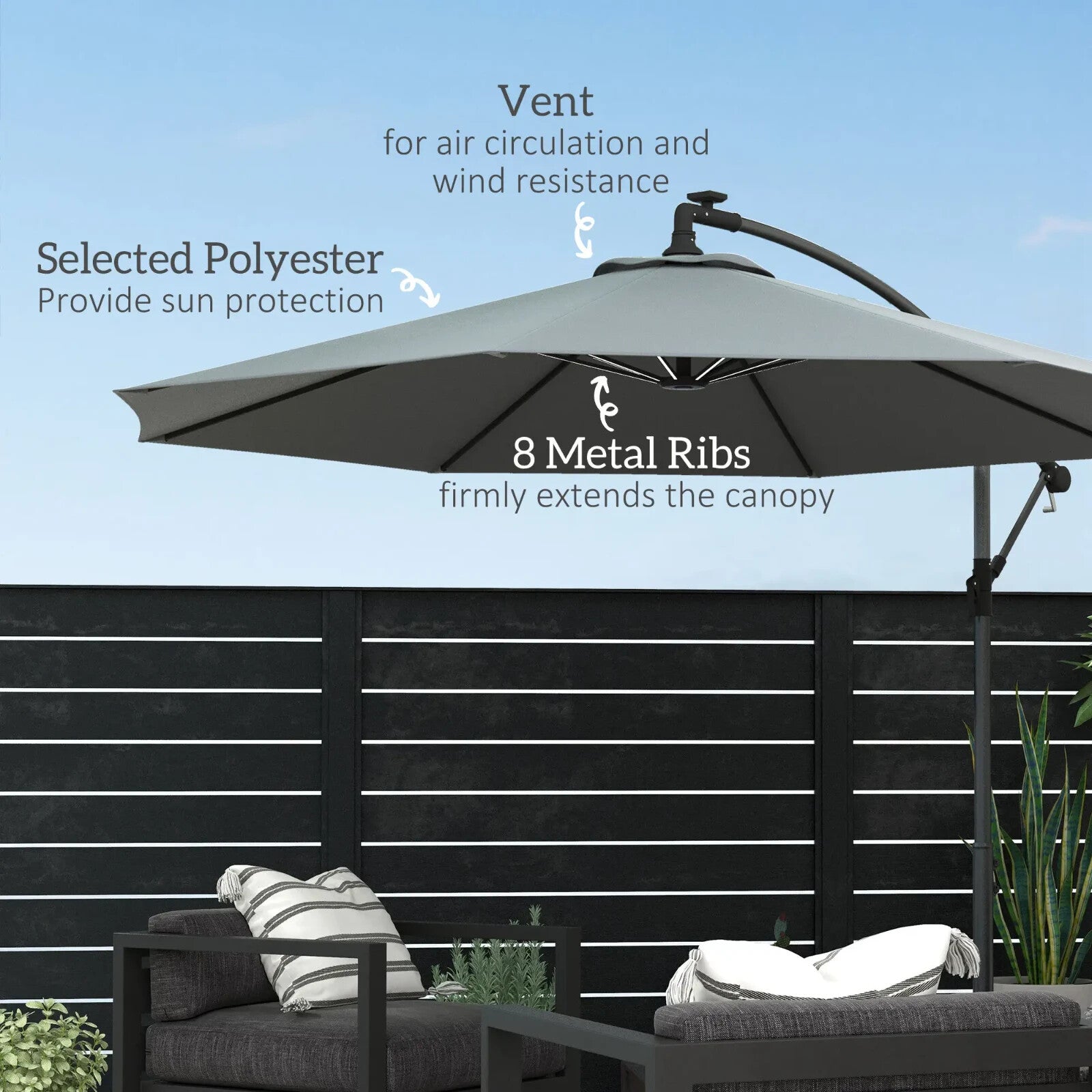 3m Cantilever Parasol with Base Solar LED Lights Crank Handle Garden Umbrella - Home and Garden Furniture Shop - rustic - furniture