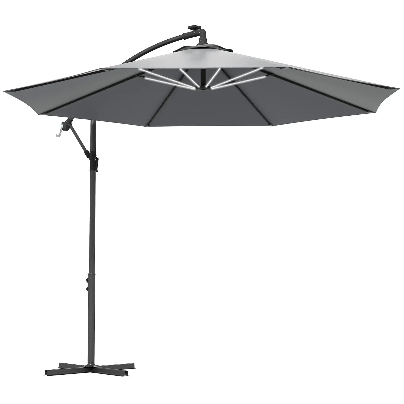 3m Cantilever Parasol with Base Solar LED Lights Crank Handle Garden Umbrella - Home and Garden Furniture Shop - rustic - furniture